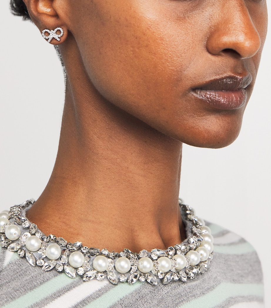 Crystal and Faux Pearl Bow Jacket Earrings SILVER Image 5