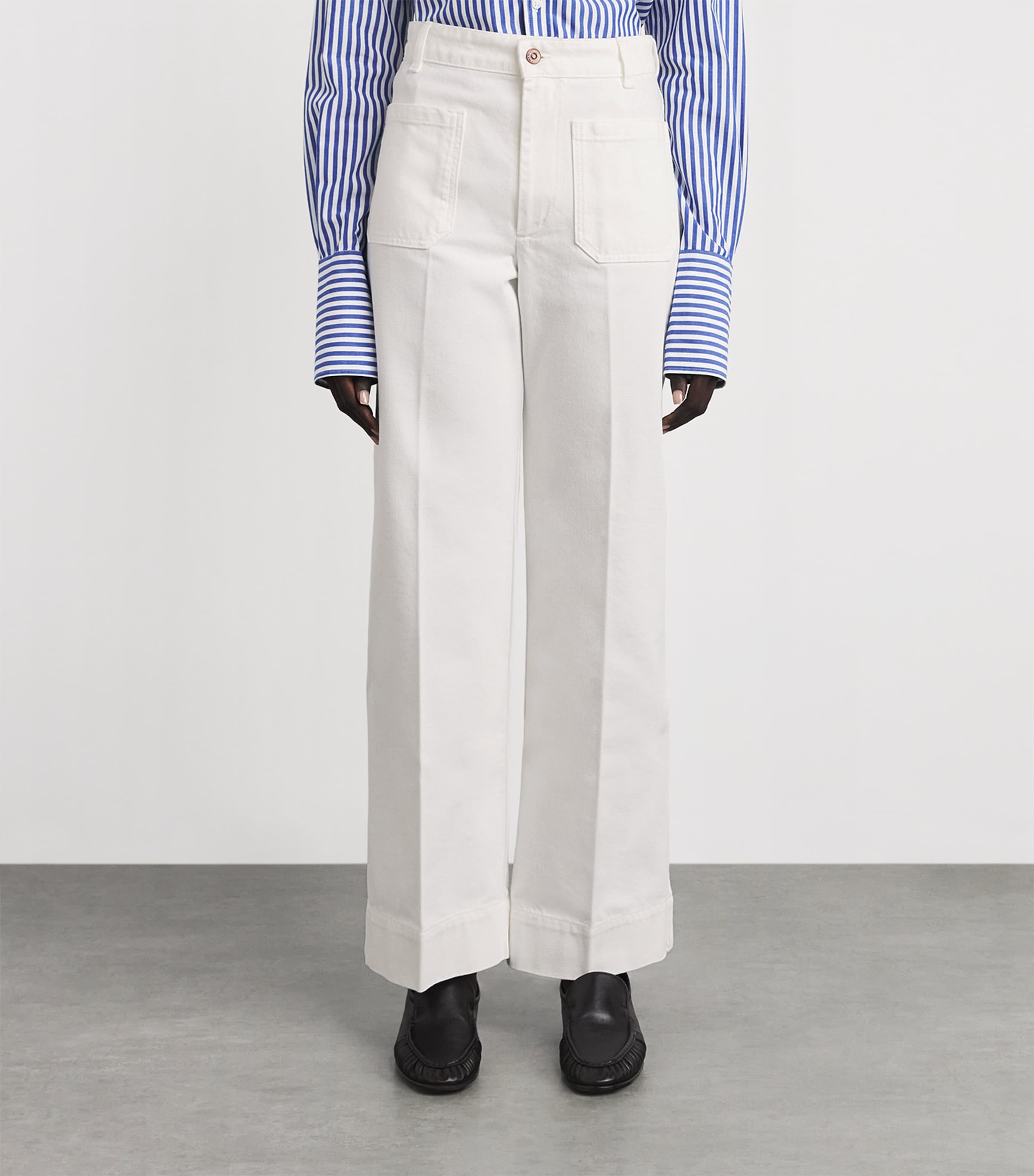 Victoria Beckham Womens Alina High-Rise Wide-Leg Jeans Washed White Image 4