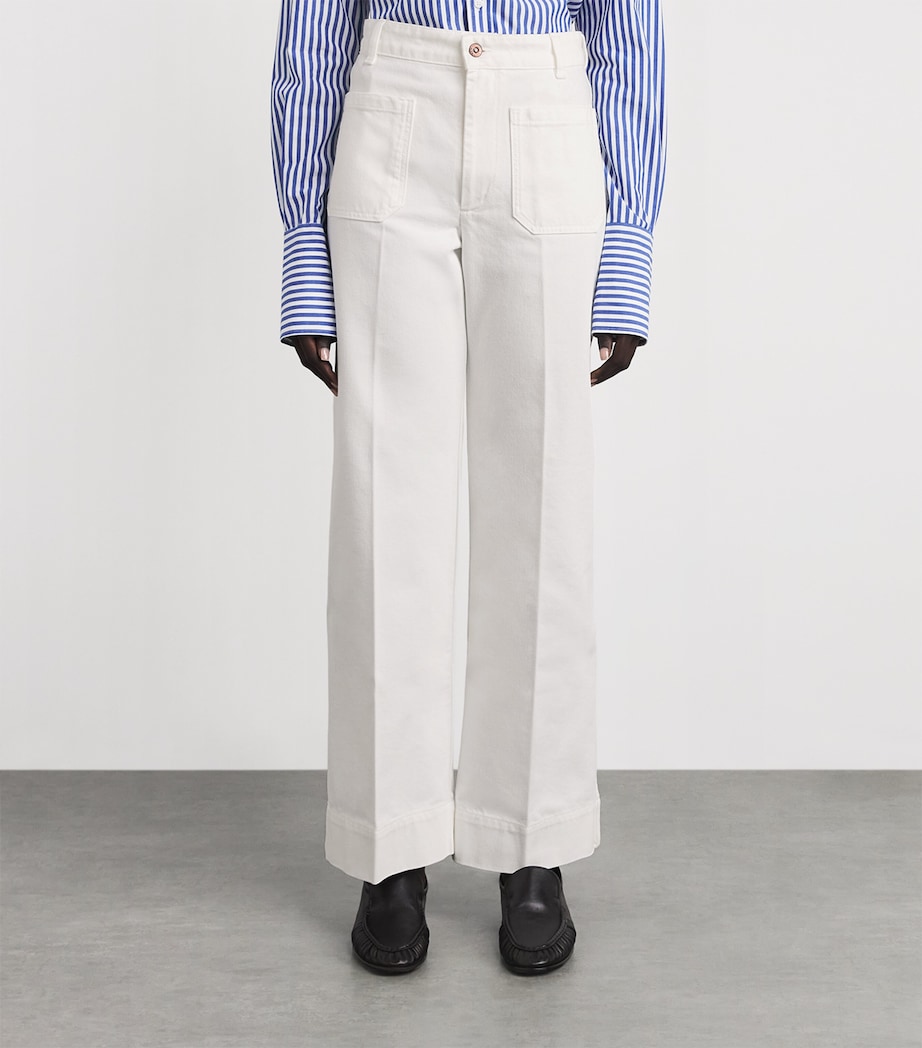 Victoria Beckham Womens Alina High-Rise Wide-Leg Jeans Washed White Image 4