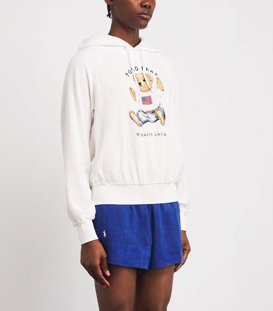 Polo Ralph Lauren Womens Micro-Towelling Sitting Polo Bear Hoodie White Image 4