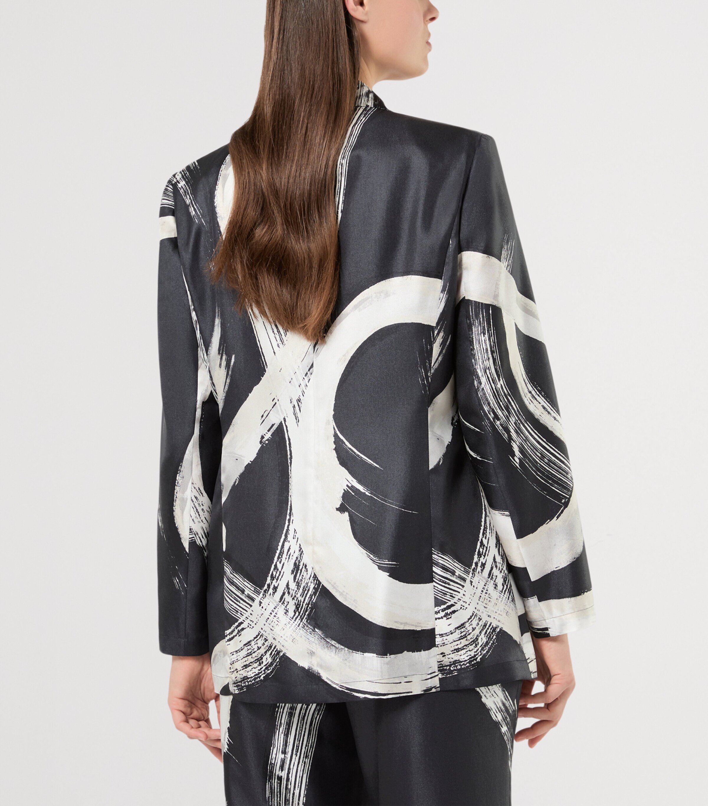 Marina Rinaldi Womens Silk Printed Blazer Black White Image 4