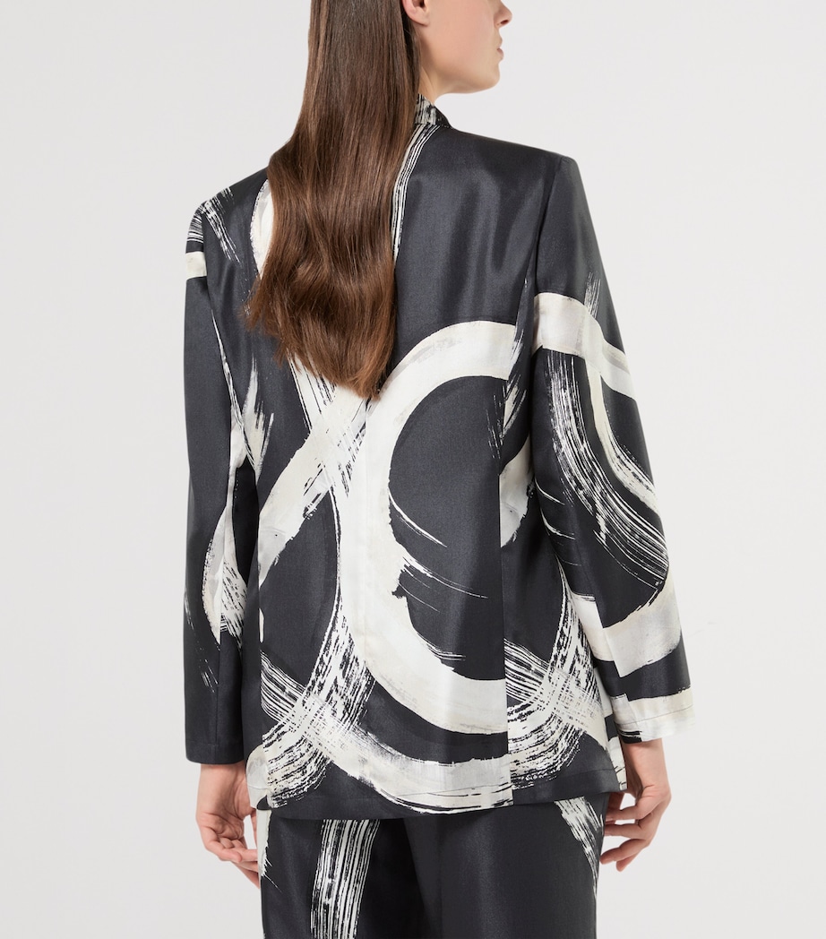 Marina Rinaldi Womens Silk Printed Blazer Black White Image 4