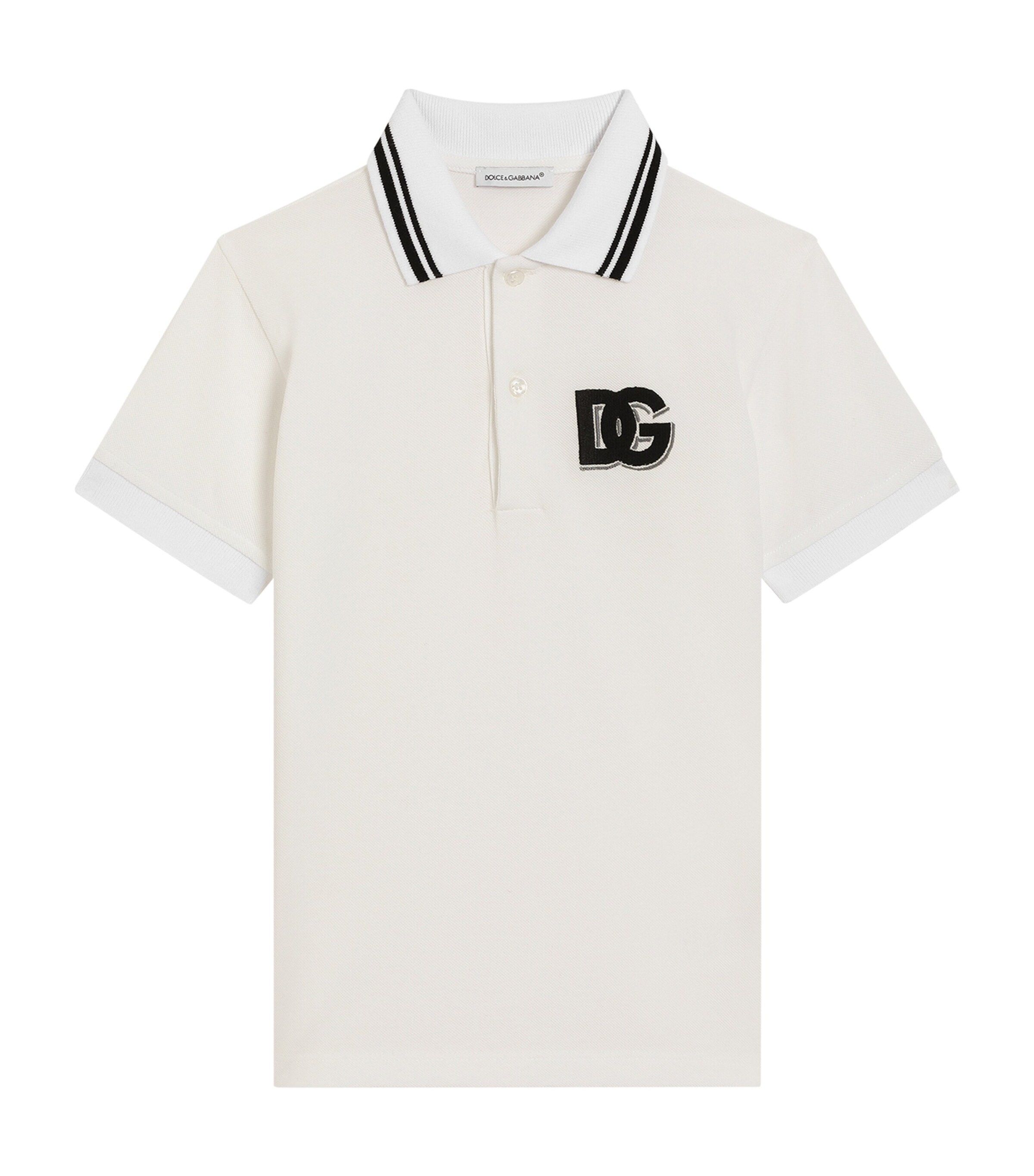 Dolce&Gabbana Kids Cotton Pipué Logo Polo Shirt (8-12+ Years) White Image 1