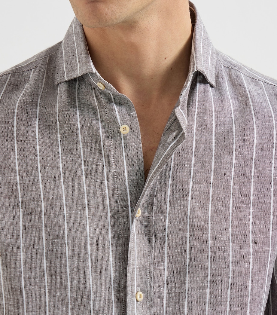 Brunello Cucinelli Mens Linen Chalk Stripe Shirt Image 6