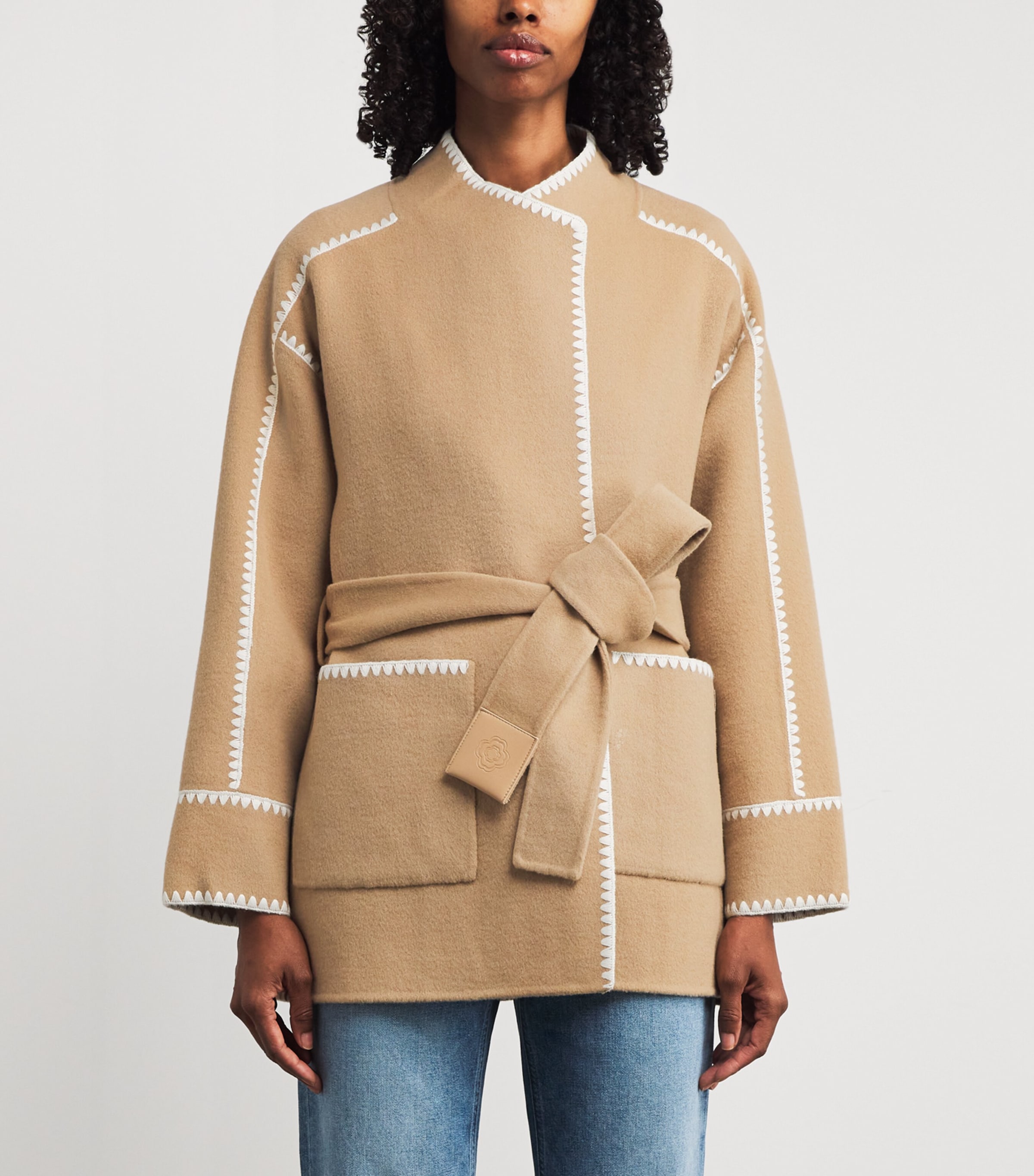 Wool-Blend Pinked-Trim Coat CAMEL Image 3