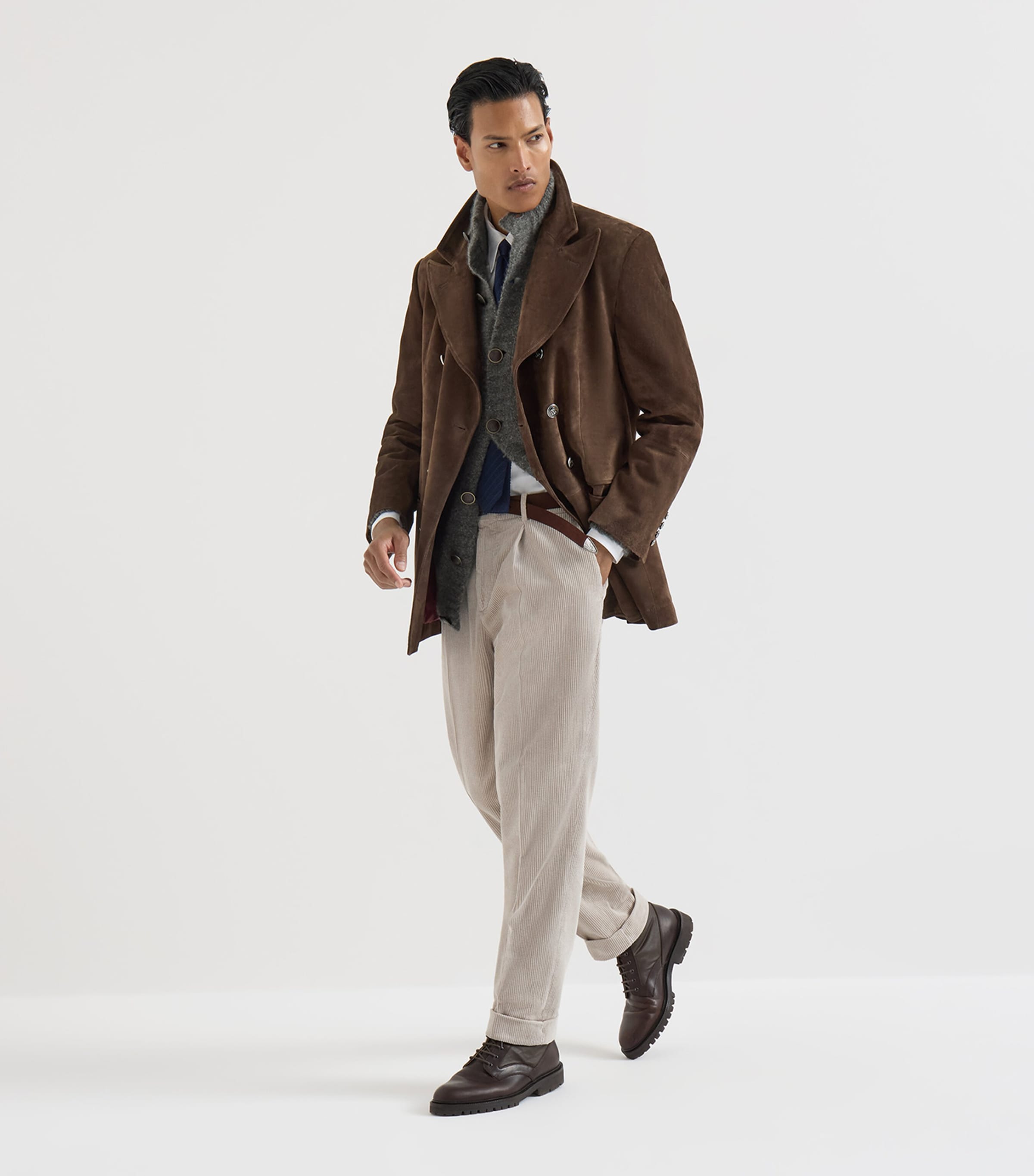 Brunello Cucinelli Mens Cashmere-Silk High-Neck Cardigan Mimetico Image 3