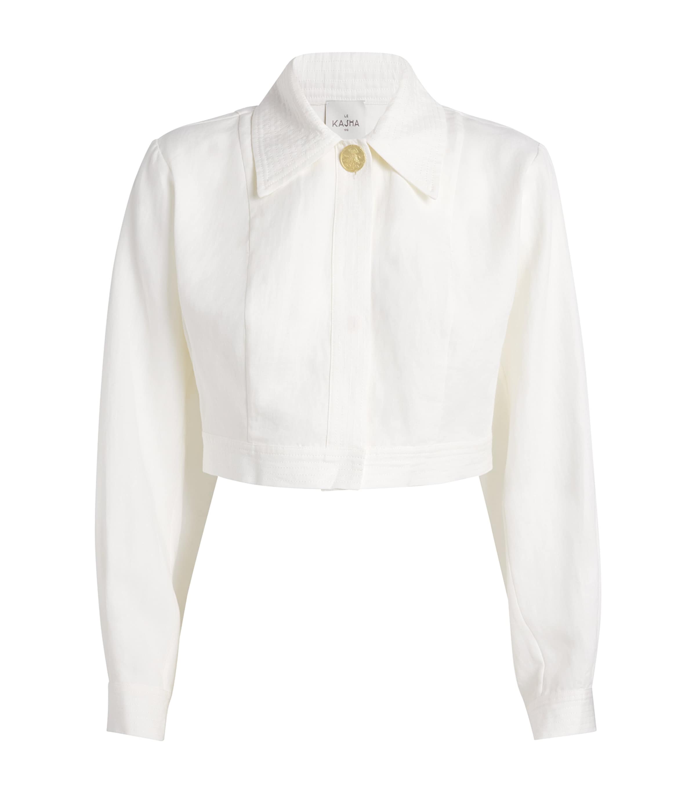 LE KASHA LINEN CROPPED QAFTAH JACKET