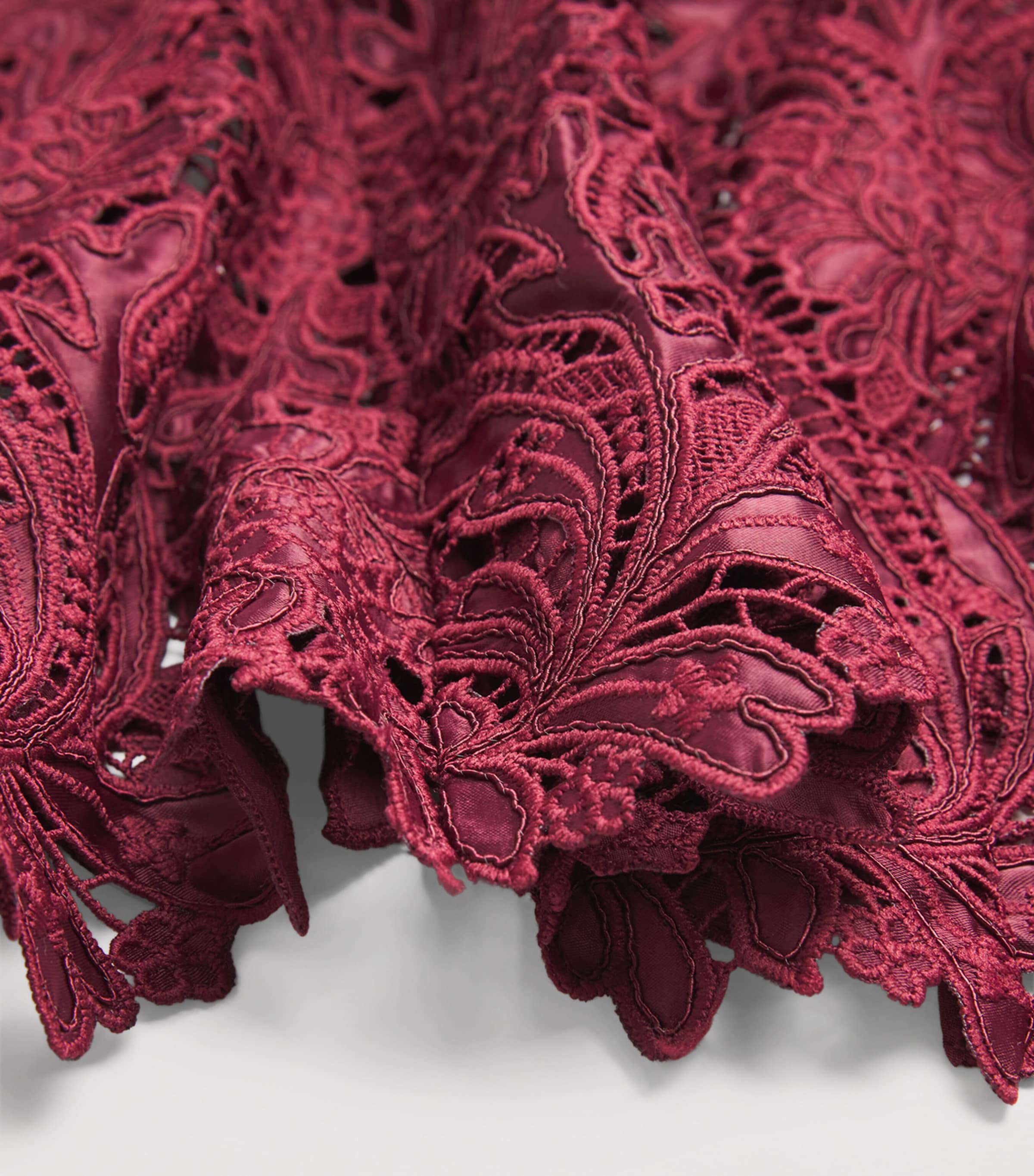 Guipure Lace Midi Dress BURGUNDY Image 5