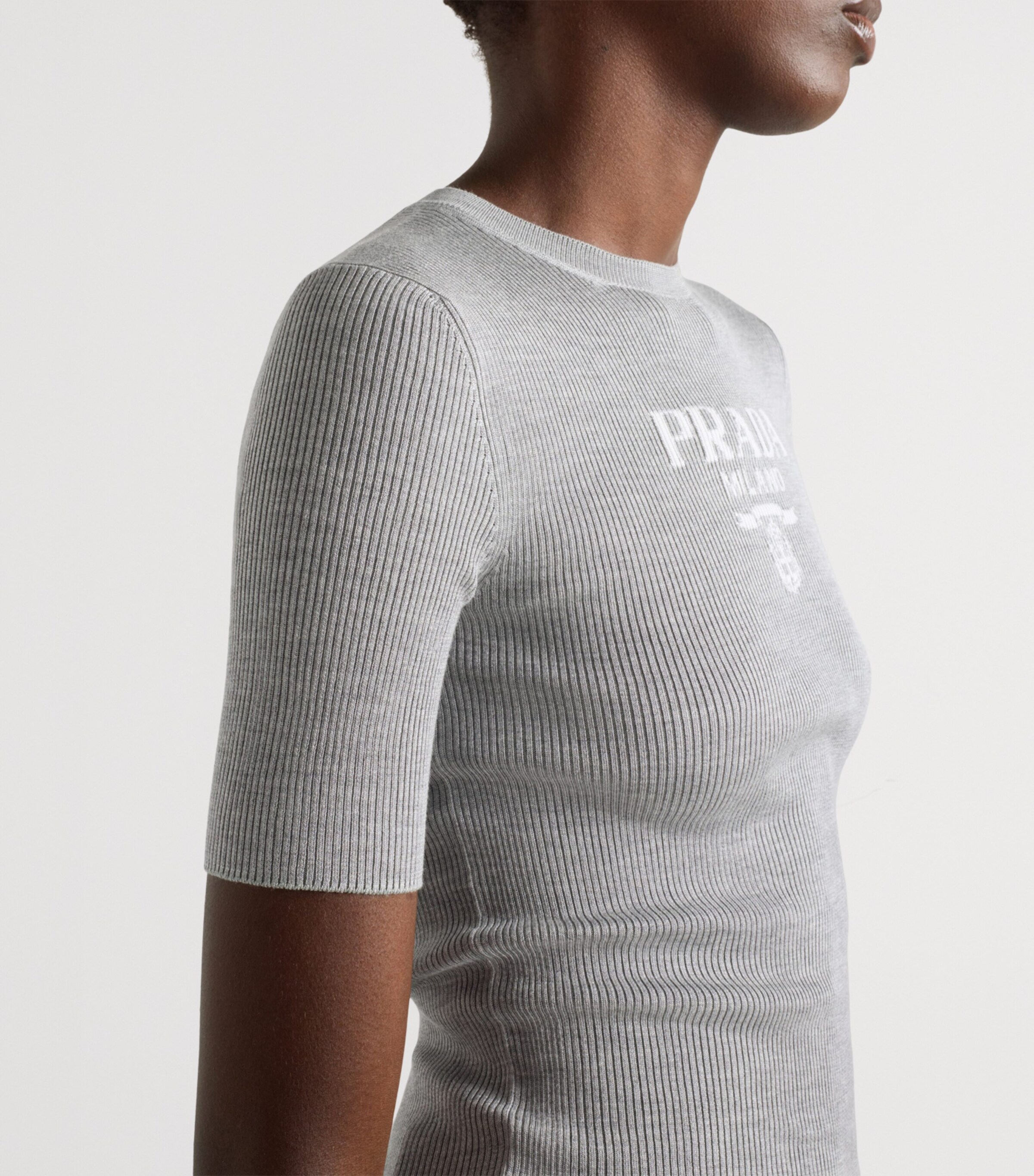 Prada Womens Silk Logo Longline T-Shirt Image 6