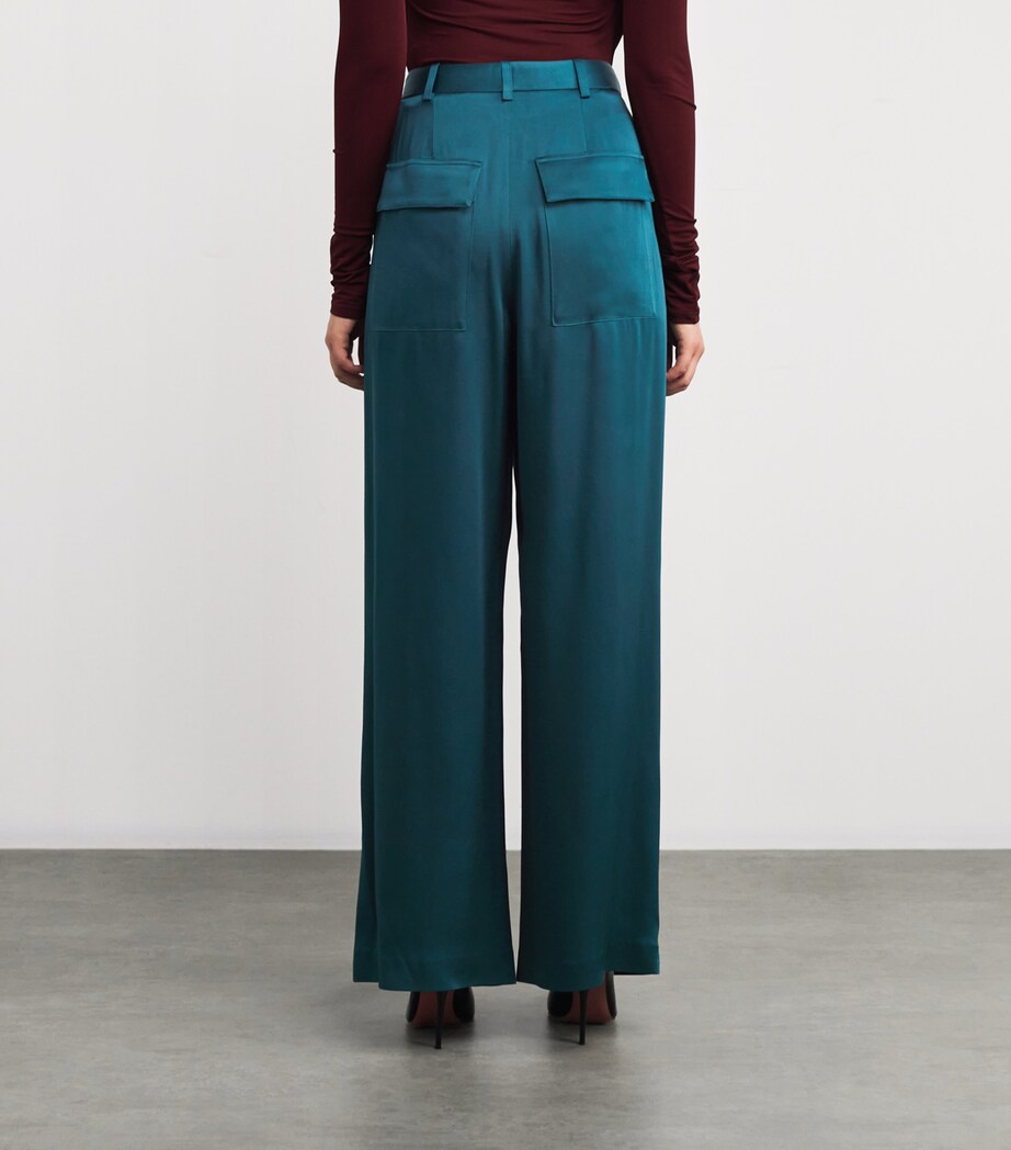 Satin Pleated Wide-Leg Trousers DARK TEAL Image 4