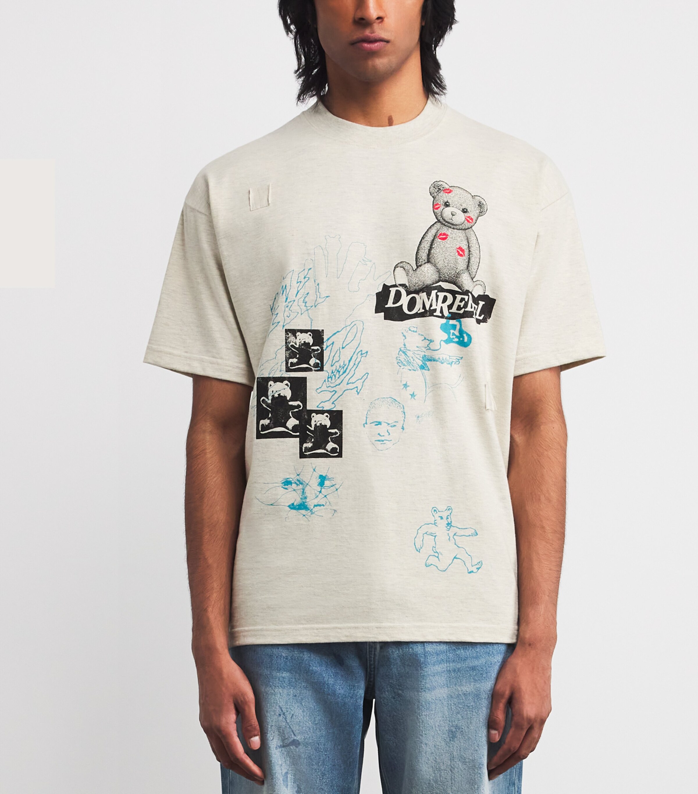 DOMREBEL Mens Cotton Scribble T-Shirt Greige Image 3