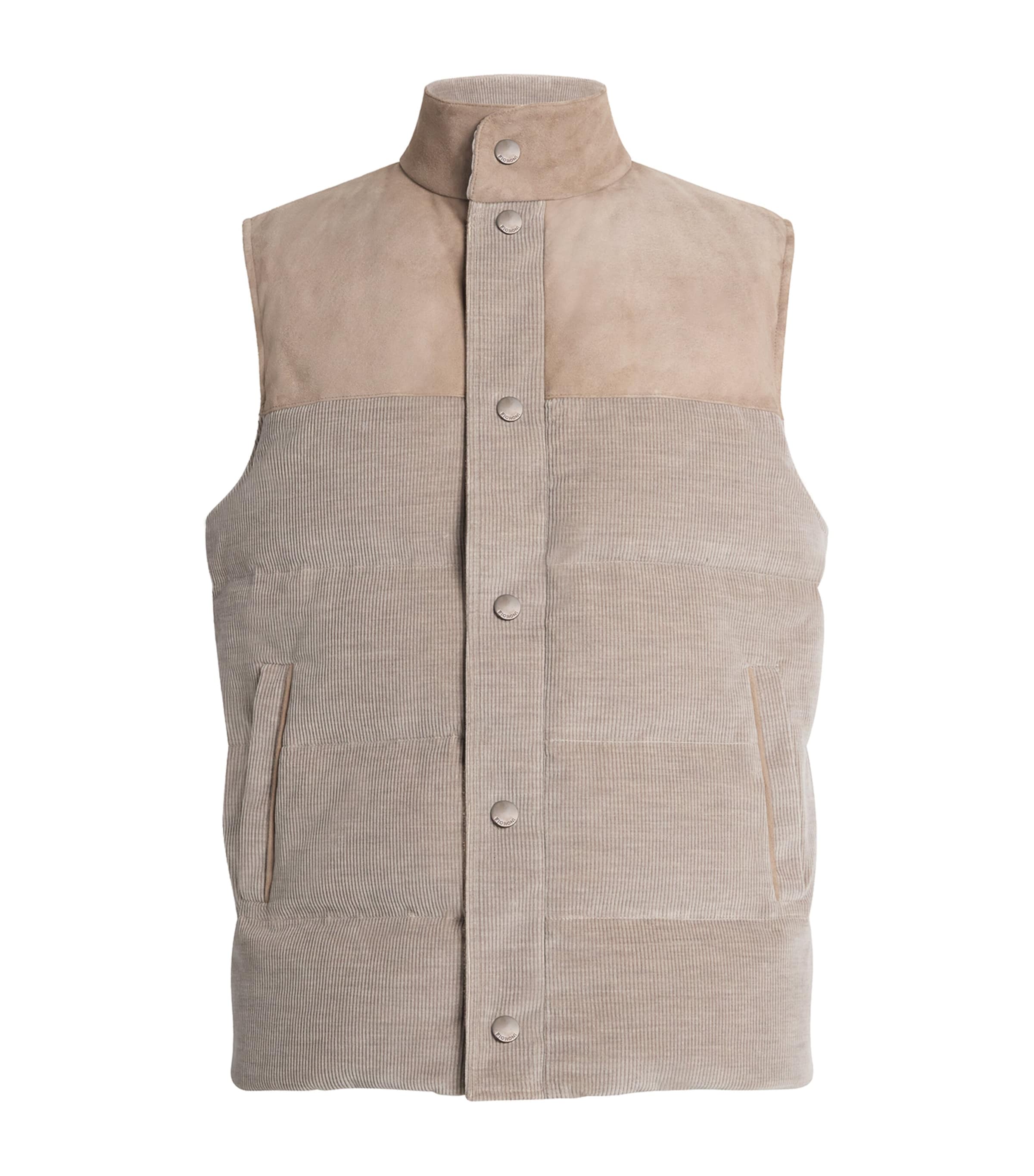 Fioroni Cashmere Suede-corduroy Down Gilet In Sand