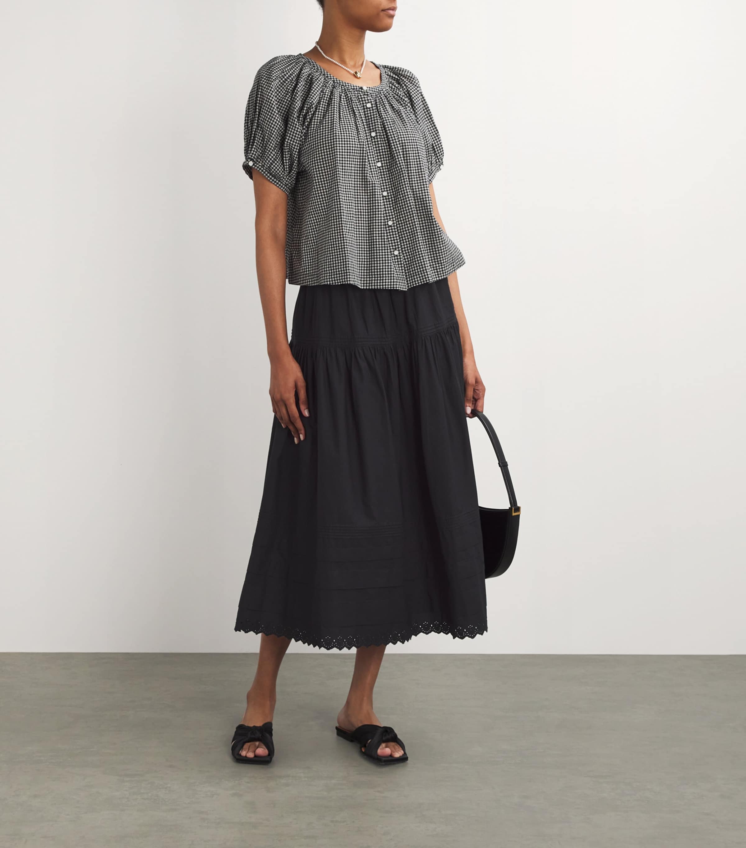 DÔEN Womens Tiered Sebastiane Midi Skirt Black Image 2