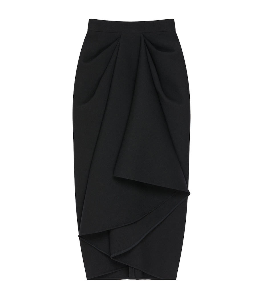 Wool-Blend Draped Midi Skirt BLACK Image 1