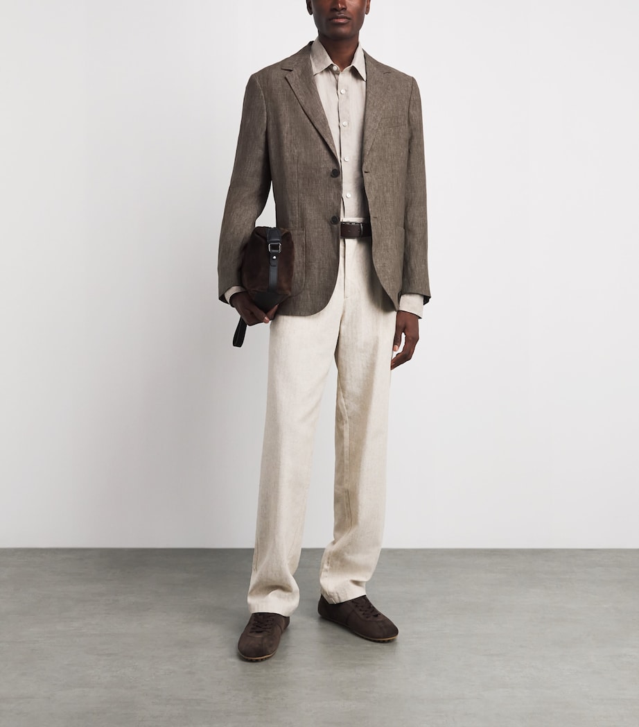 Sunspel Mens Linen Blazer Brgw Dark Walnu Image 2