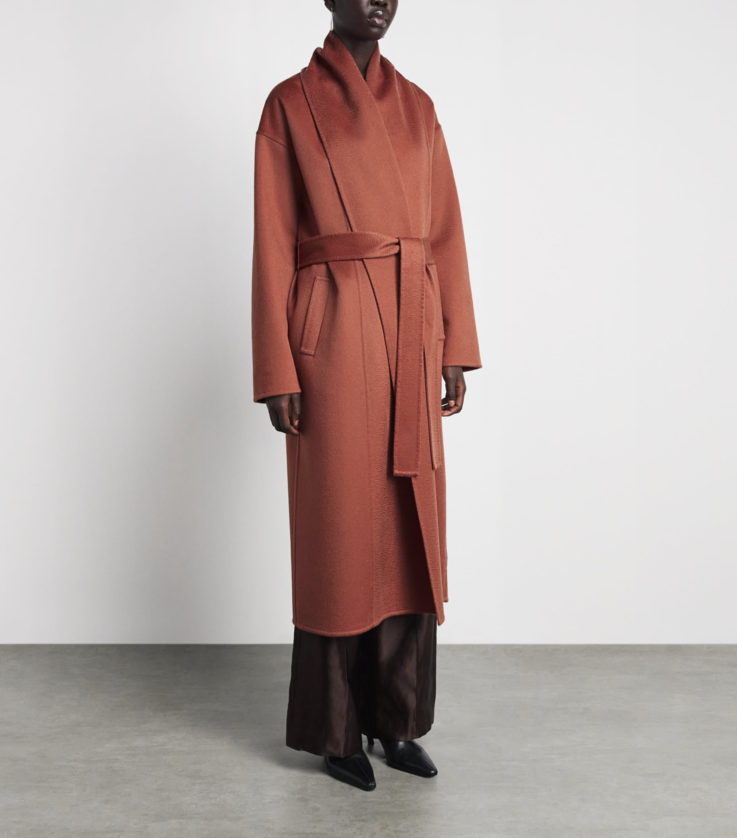 Colombo Womens Cashmere Wrap Coat Porcino Image 4