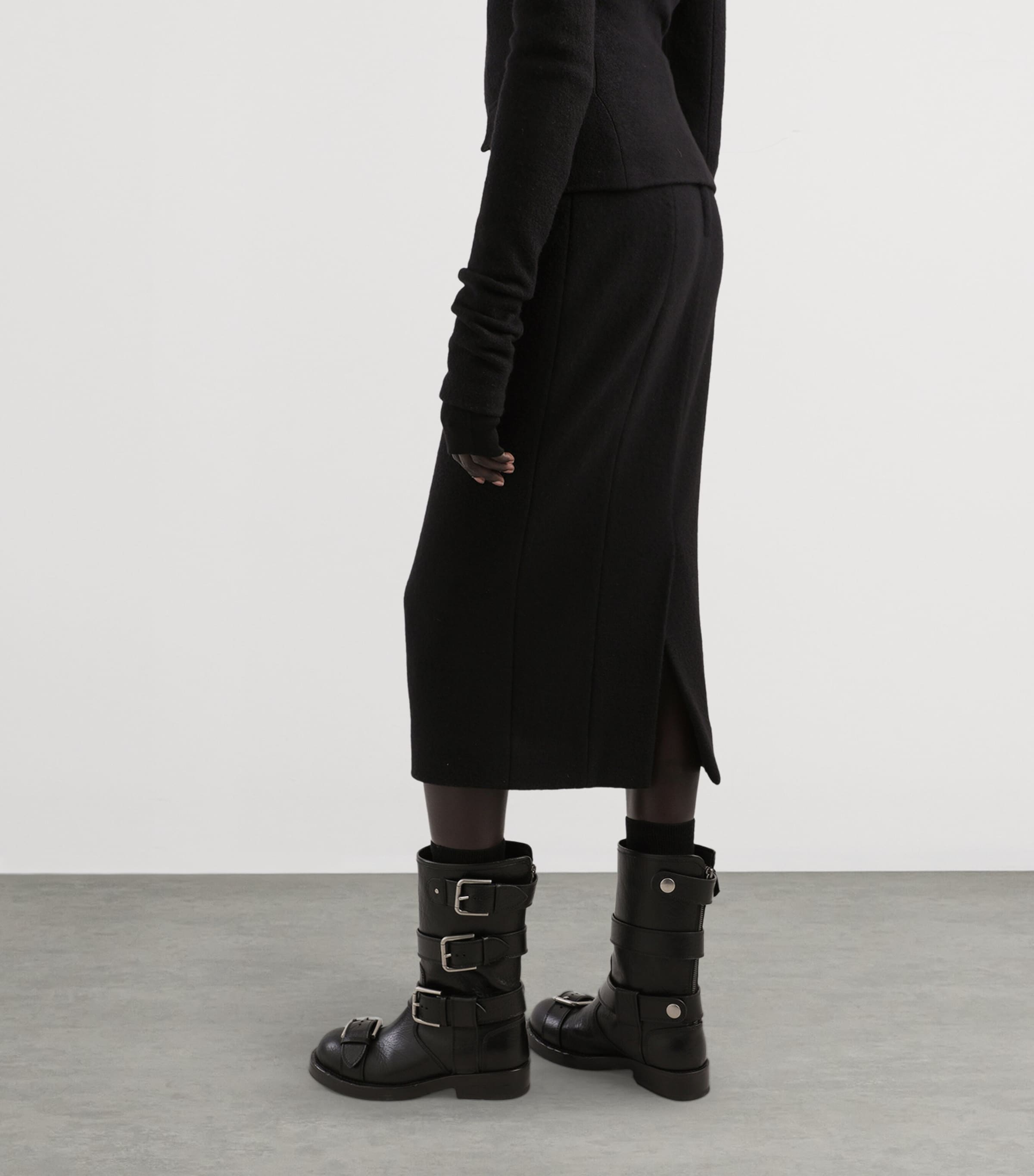 Virgin Wool Midi Skirt N0000-BLACK Image 6