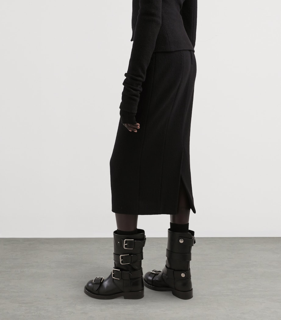 Virgin Wool Midi Skirt N0000-BLACK Image 6