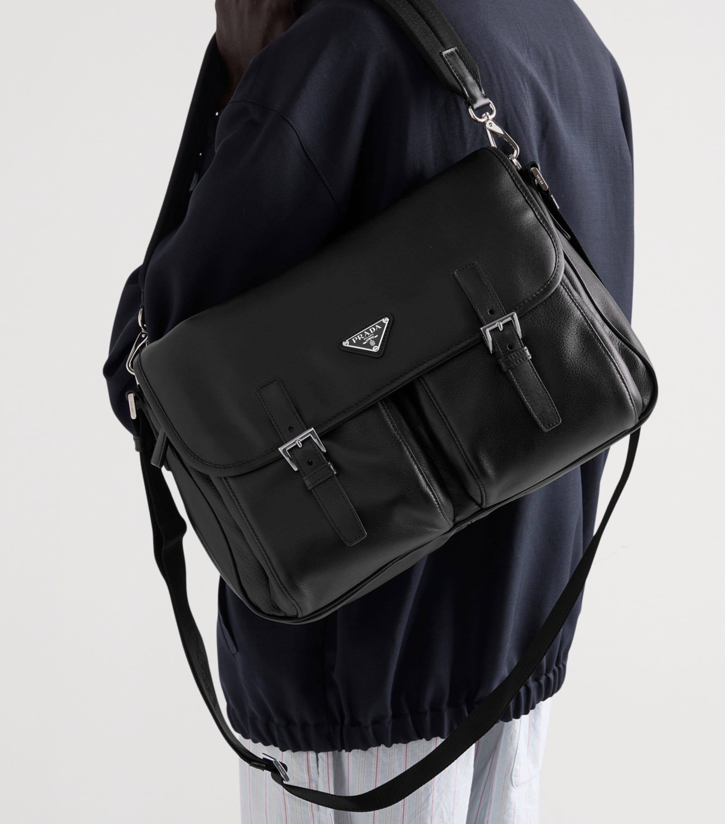 Prada Leather Shoulder Bag Black Image 8