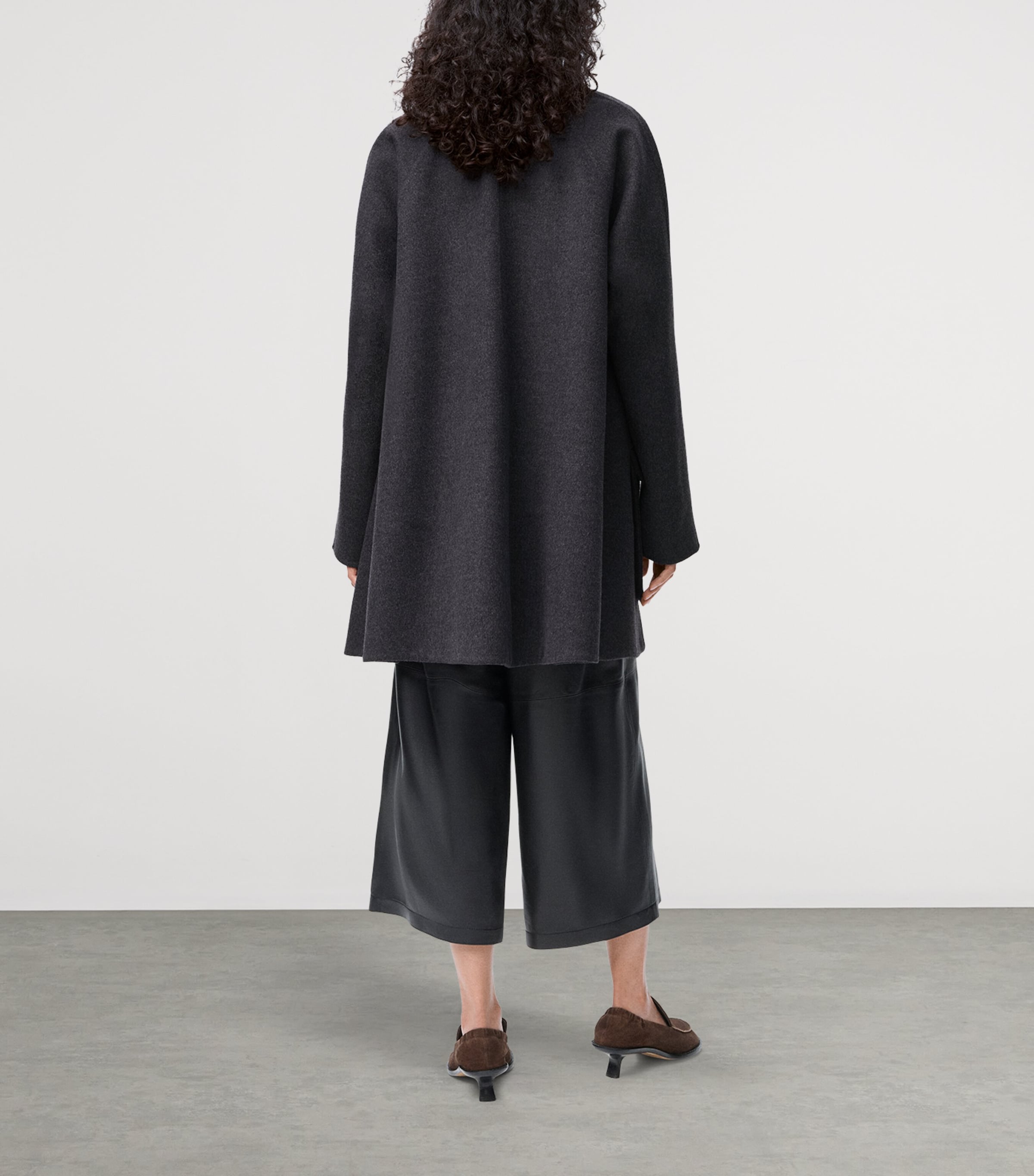 Wool-Cashmere Leather-Collar Coat CHARCOAL MELANGE Image 4