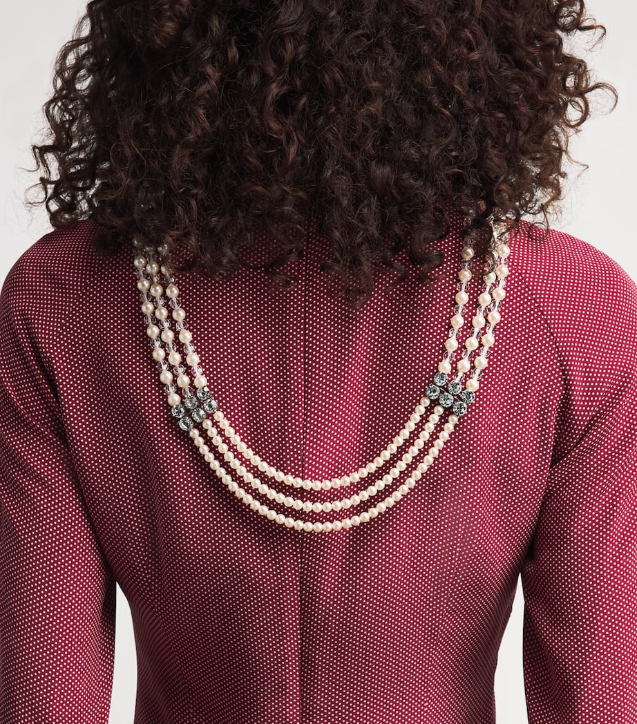 Alessandra Rich Faux Pearl Layered Necklace Cry Silver Image 2