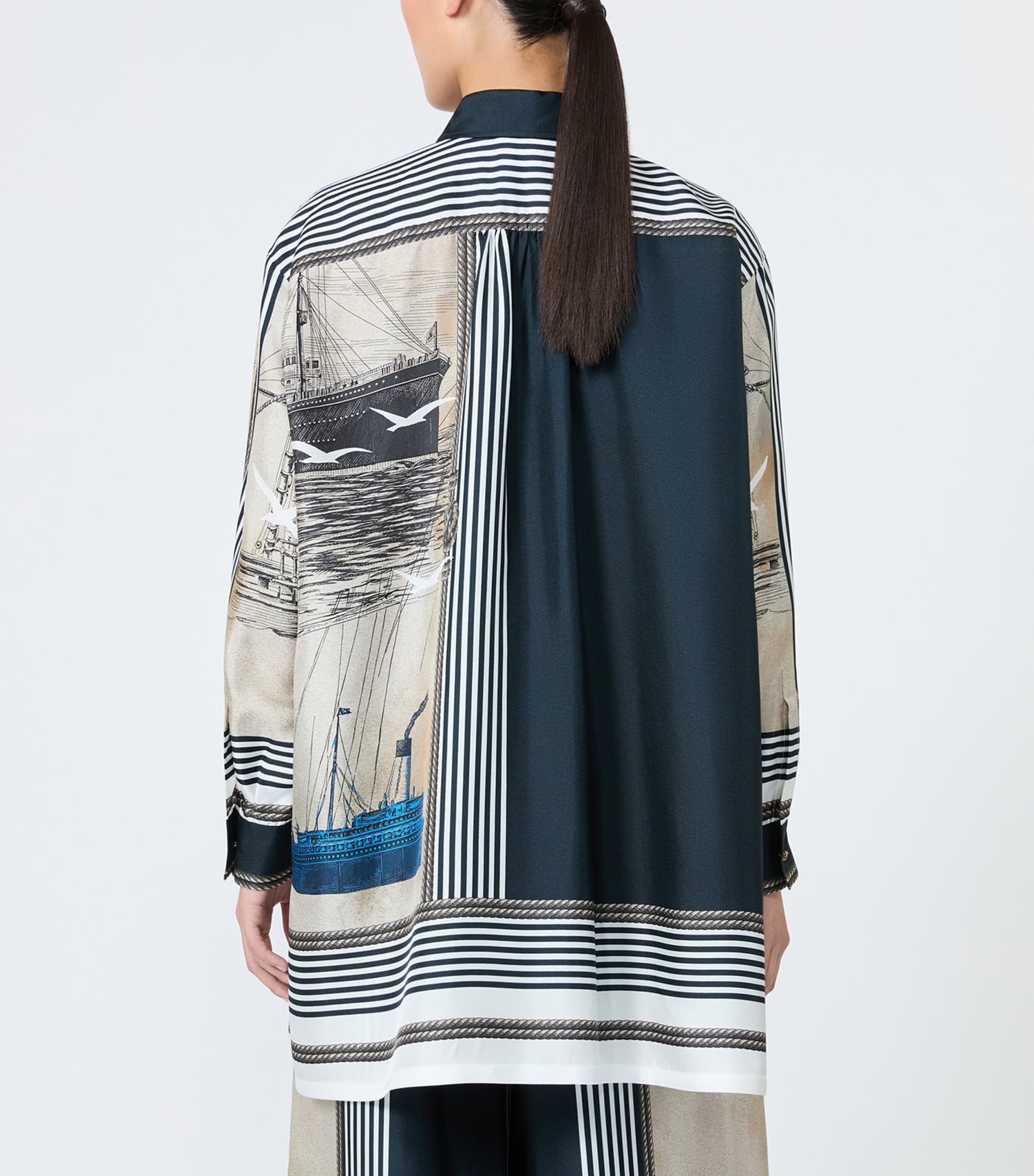 Max Mara Womens Silk Nautical Print Shirt Stone Image 4