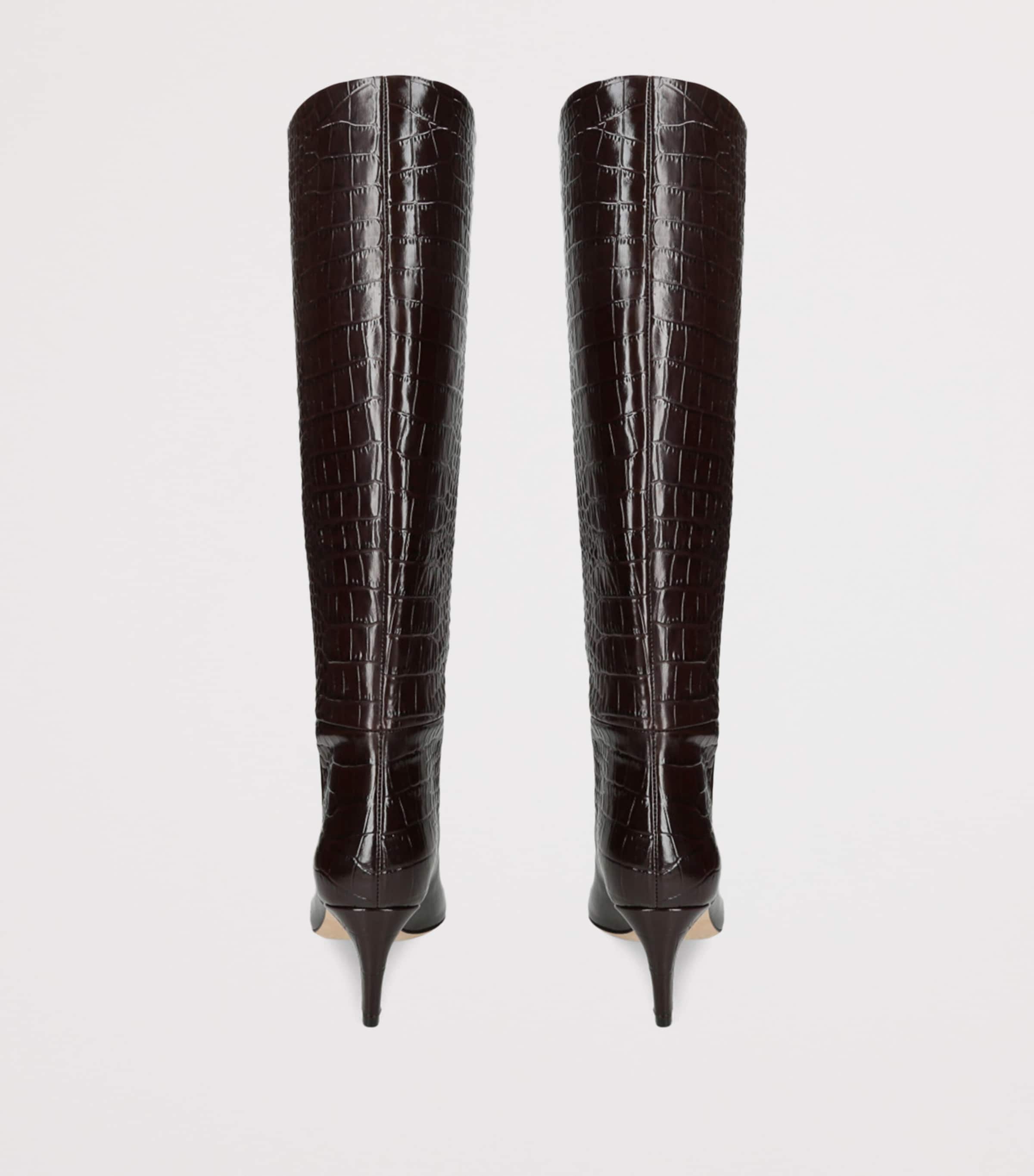 Croc-Embossed Leather Stiletto Boots 60 DARK BROWN Image 2