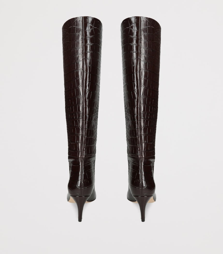 Croc-Embossed Leather Stiletto Boots 60 DARK BROWN Image 2