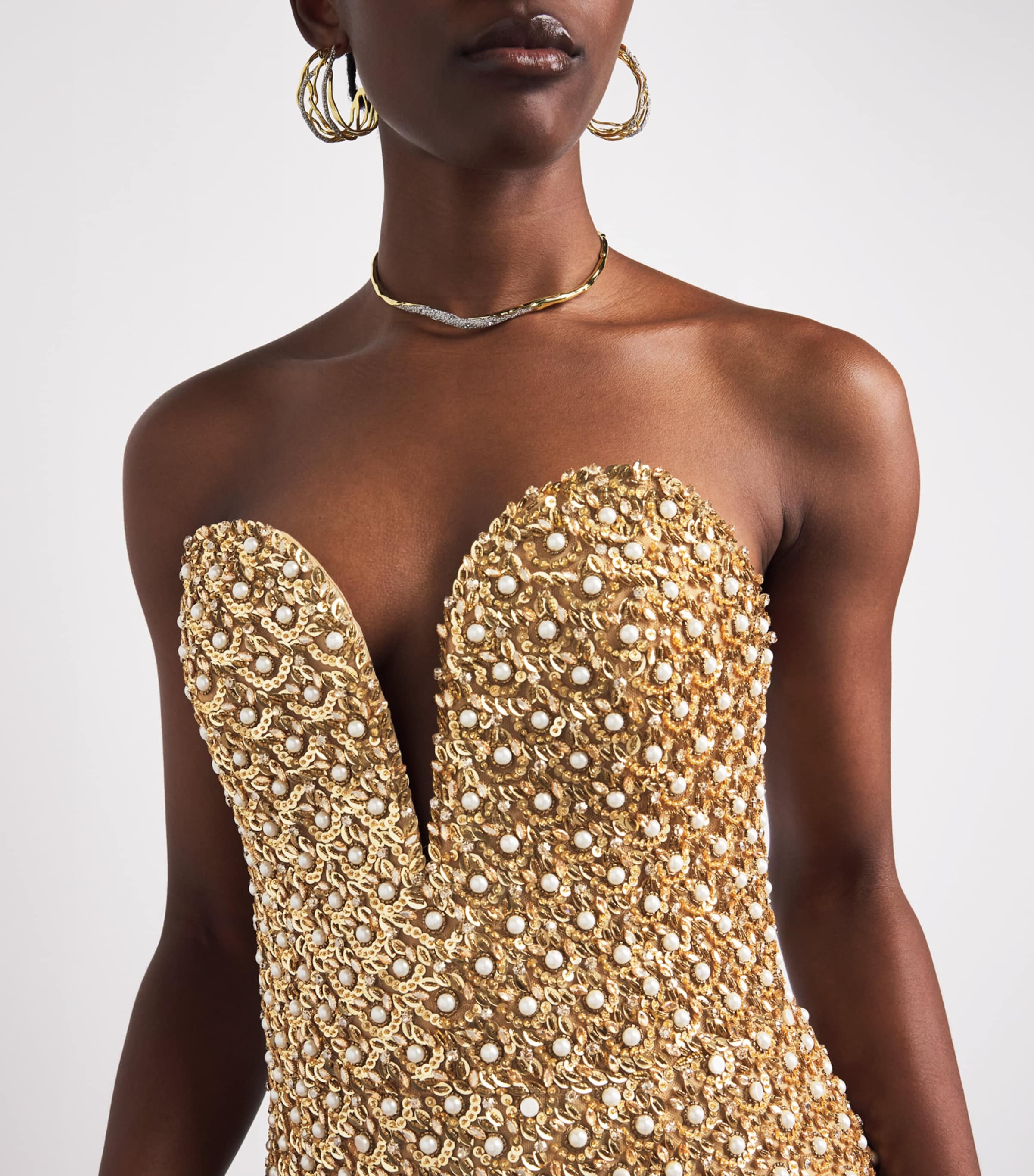 Carolina Herrera Womens Embellished V-Neck Gown Gold Image 3