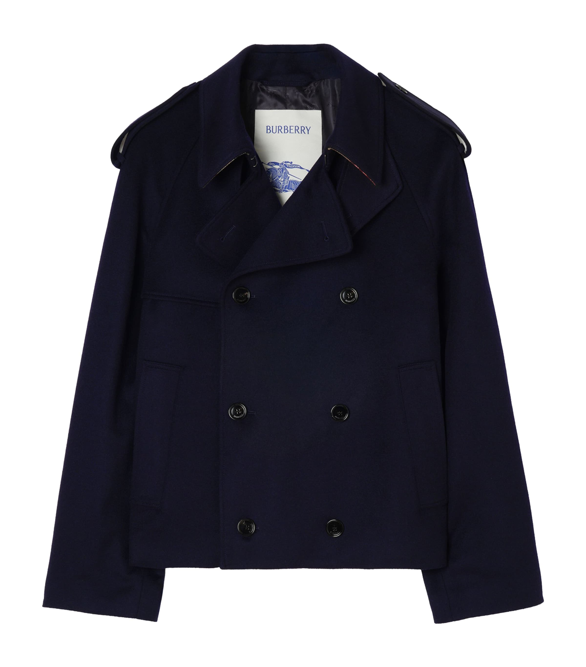 Burberry Mens Cashmere Trench Jacket Navy Image 1