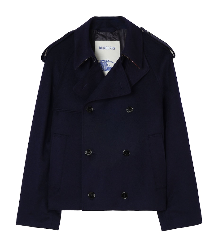 Burberry Mens Cashmere Trench Jacket Navy Image 1
