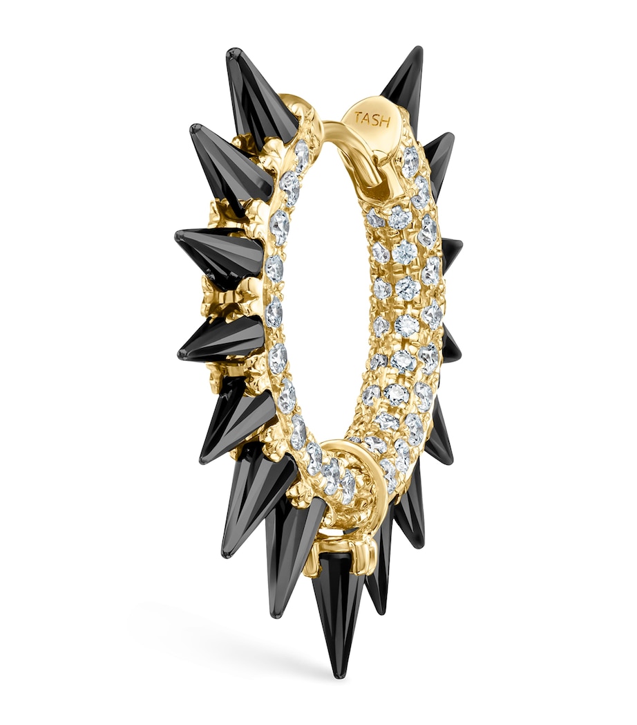 Yellow Gold Black Moissanite Mohawk and Diamond Pavé Hoop Earring (9.5mm) YELLOW GOLD Image 1