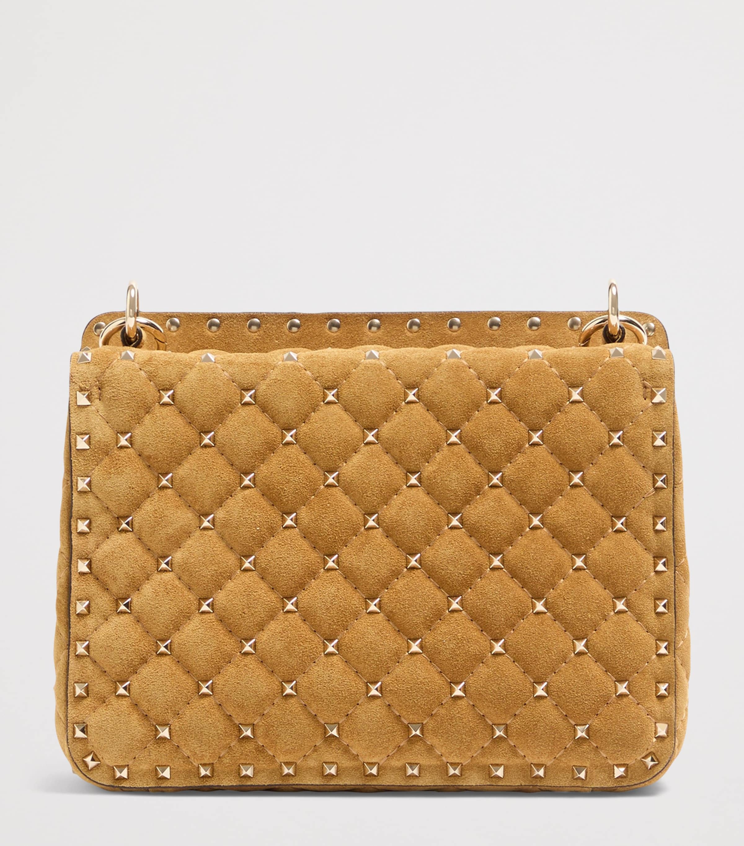 Valentino Garavani Brown Medium Suede Rockstud Spike Shoulder Bag