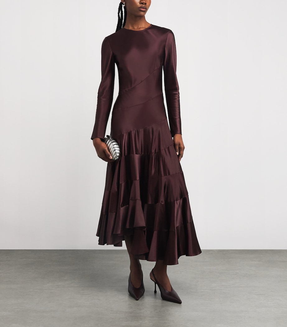 Satin Asymmetric Midi Dress 600 MERLOT Image 2