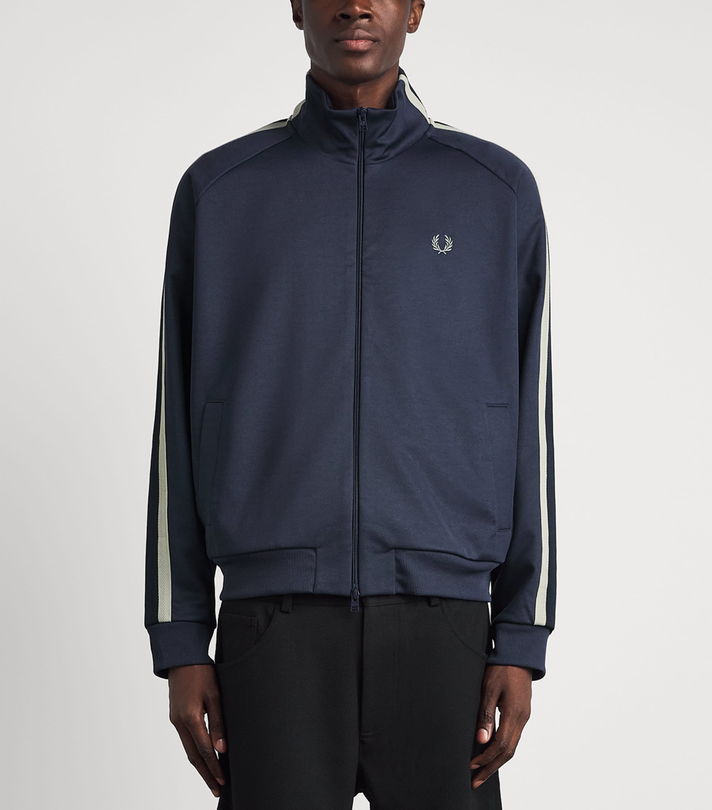 Fred Perry Mens Embroidered Taped Track Jacket Dark Airforce Image 4