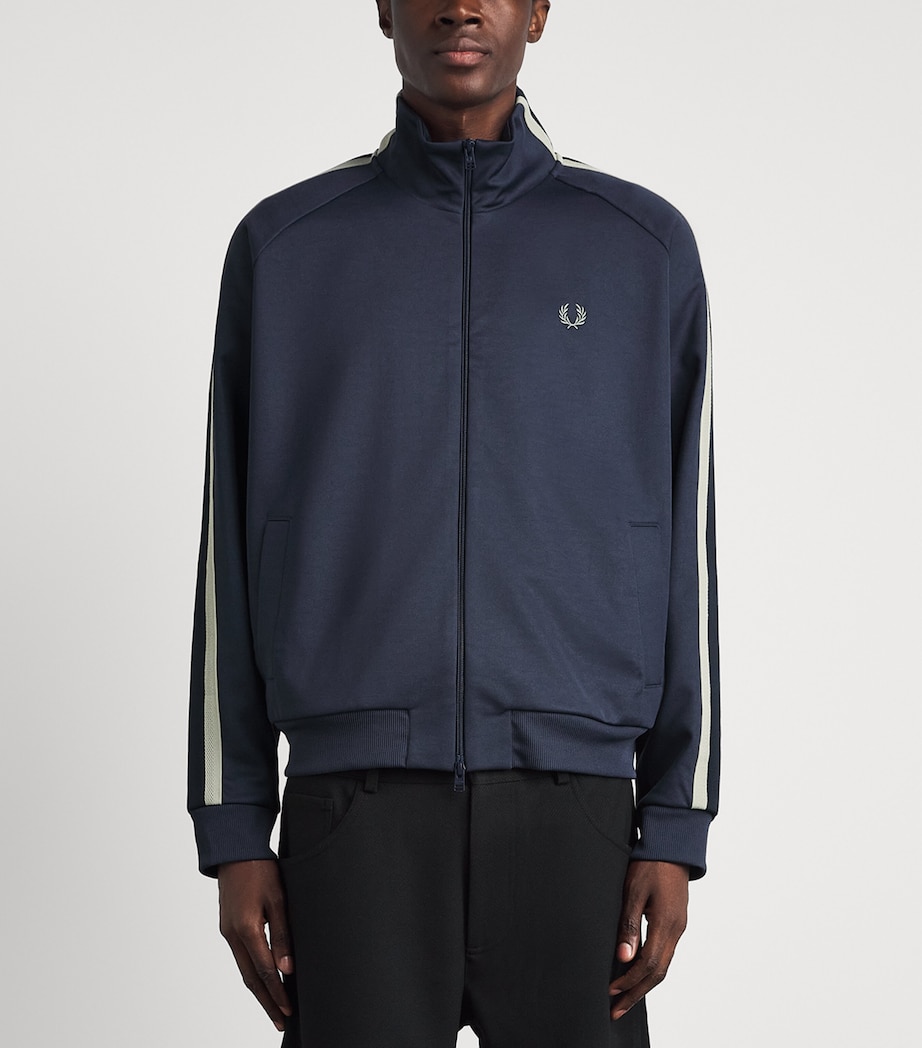 Fred Perry Mens Embroidered Taped Track Jacket Dark Airforce Image 4
