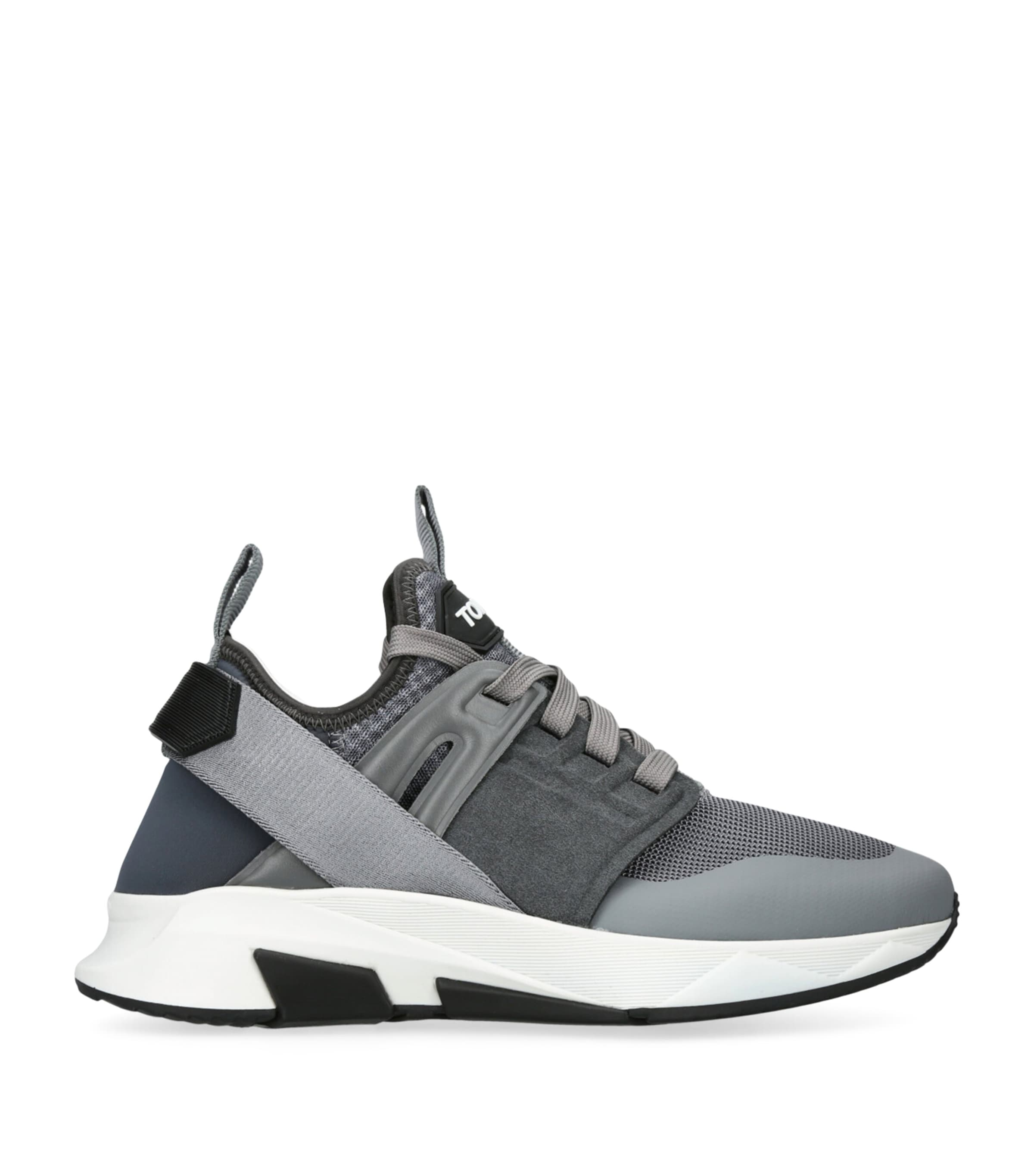 Tom Ford Mens Grey Jago Logo-patch Leather And Shell Low-top Trainers In Grey