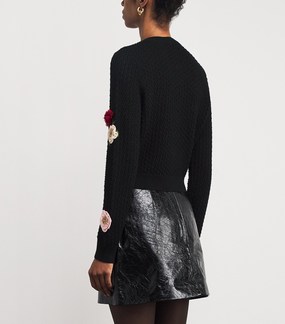 Wool Floral-Appliqué Carolee Cardigan A008 BLACK MULTI Image 4