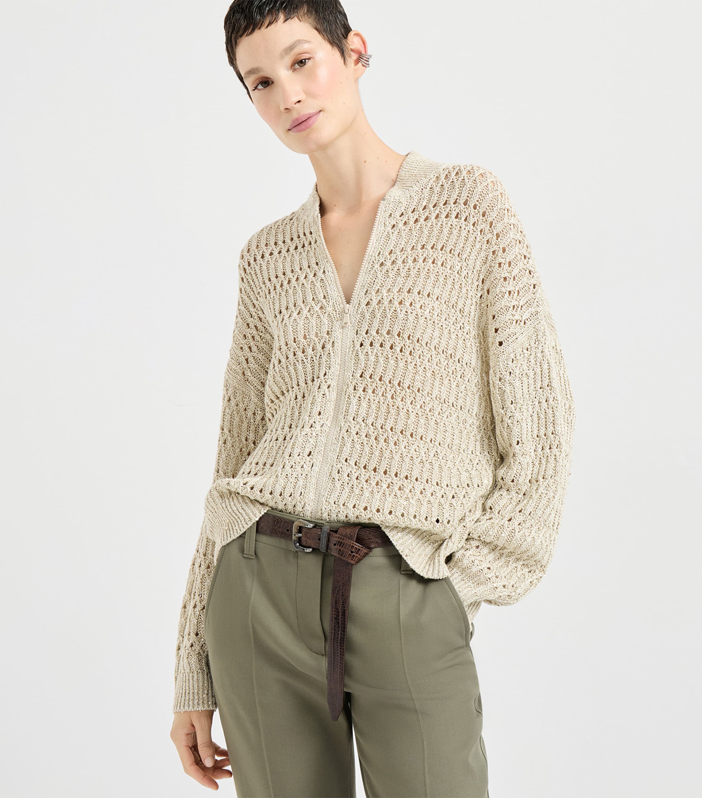 Linen-Blend Braided Cardigan C8925 Image 2