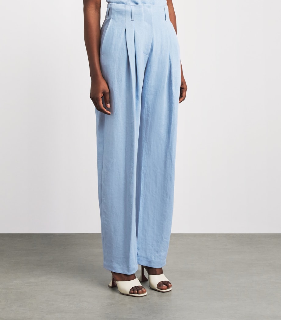 Nanushka Womens Linen-Blend Hettie Trousers Light Blue Image 4