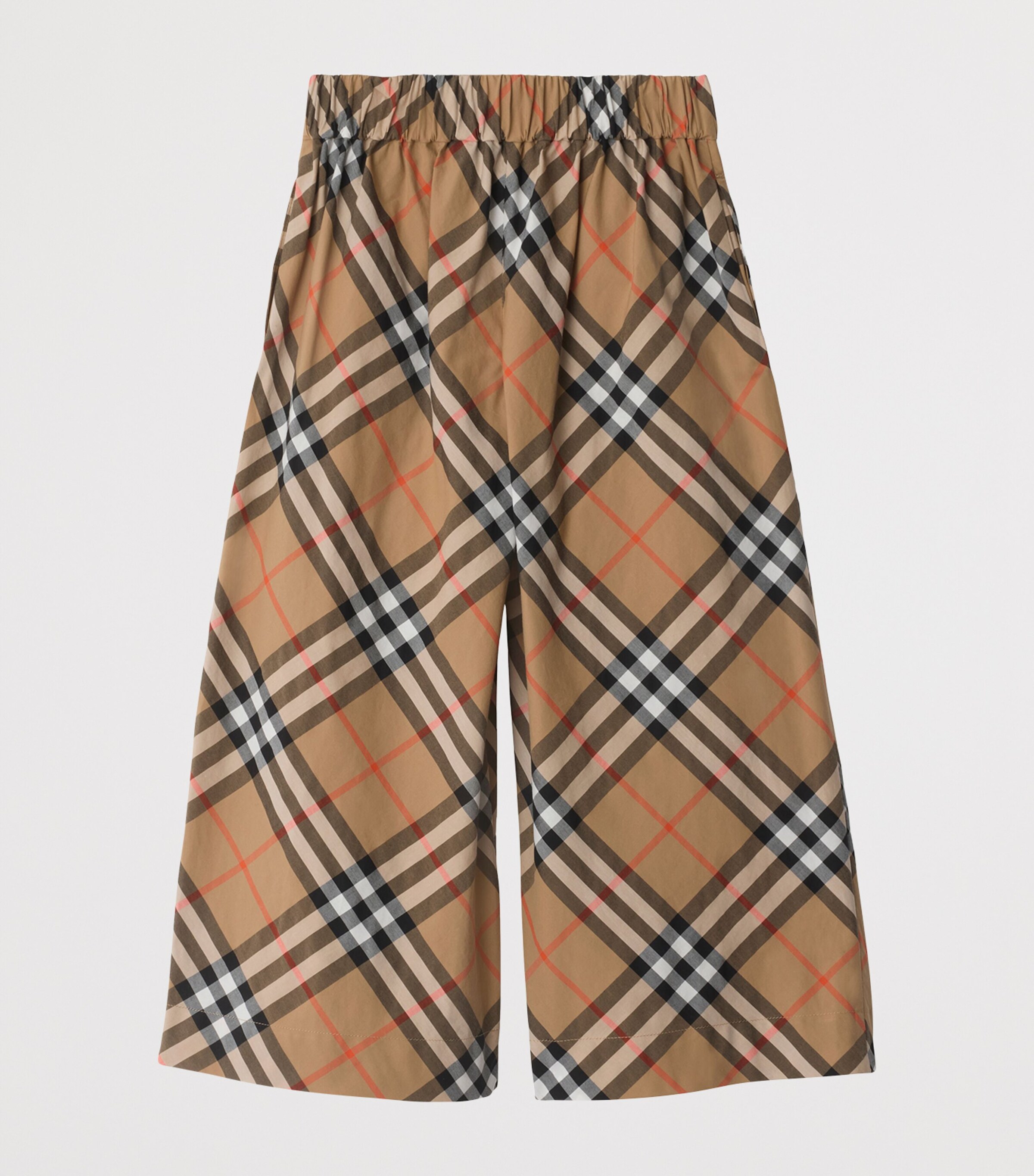 Burberry Kids Beige Cotton Check Wide-Leg Trousers (3-12 Years