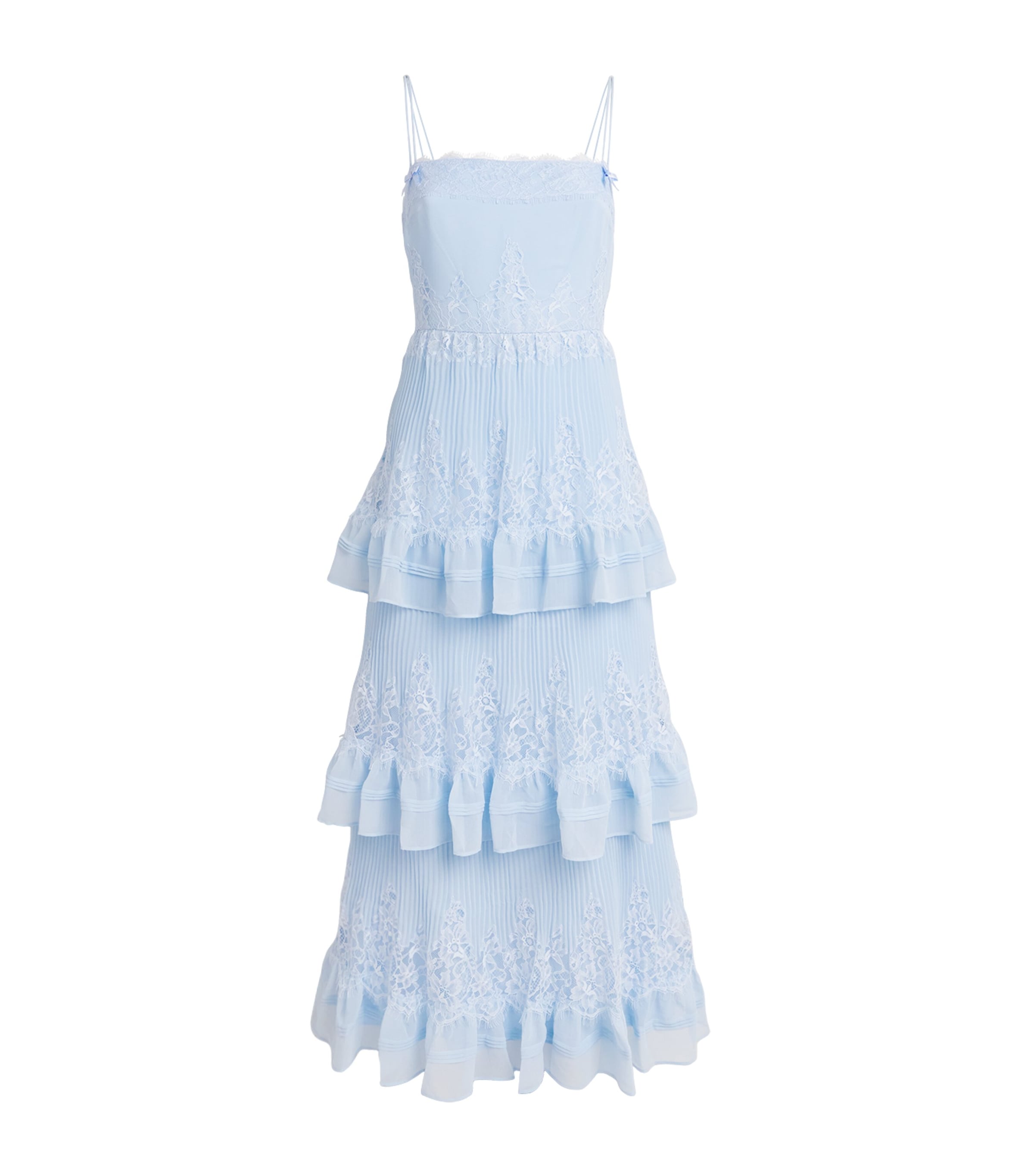 Self-Portrait Womens Chiffon Lace-Trim Midi Dress Blue Image 1