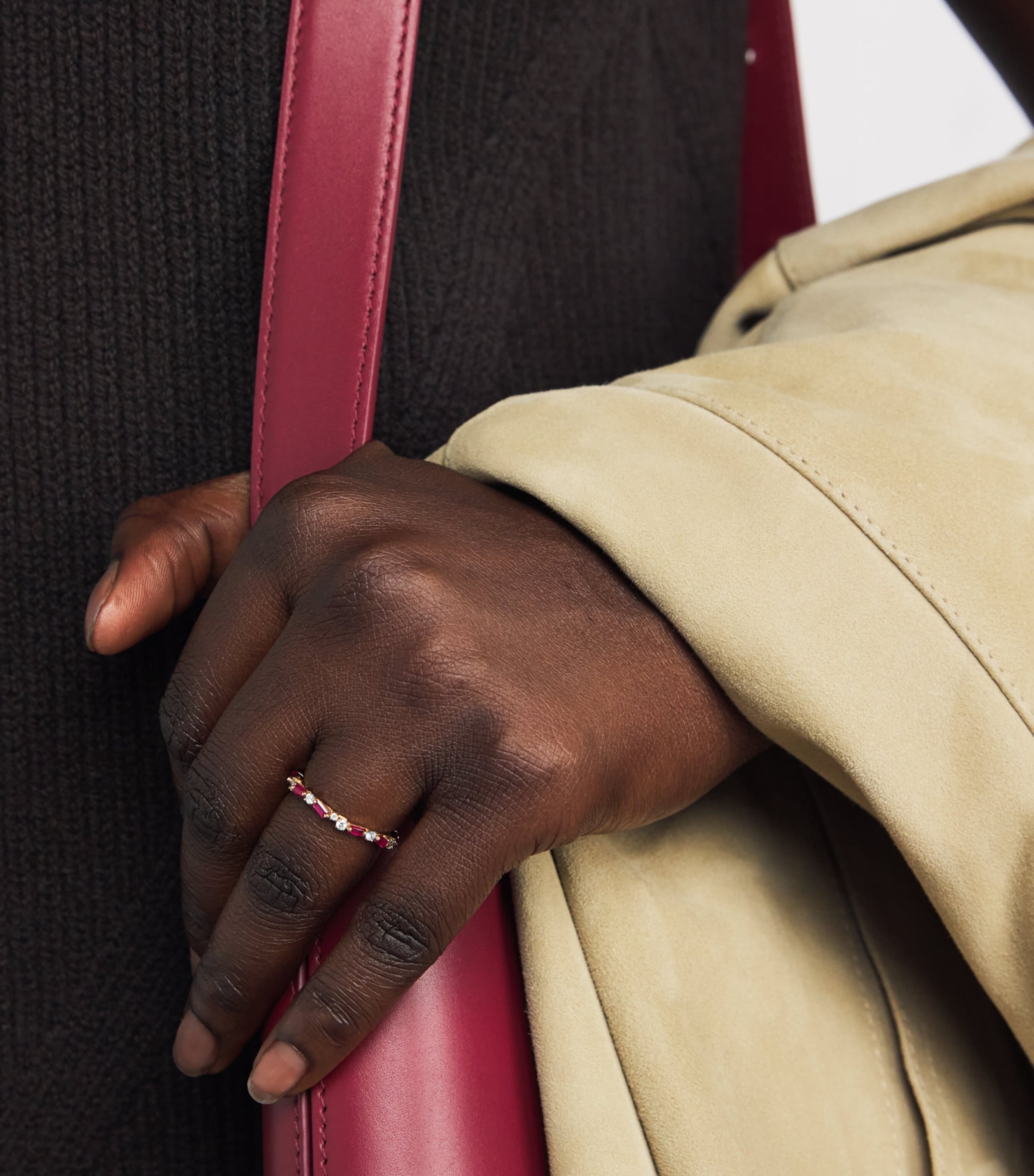 Rose Gold, Diamond and Ruby Thin Mix Eternity Ring 18K RG/R Image 2