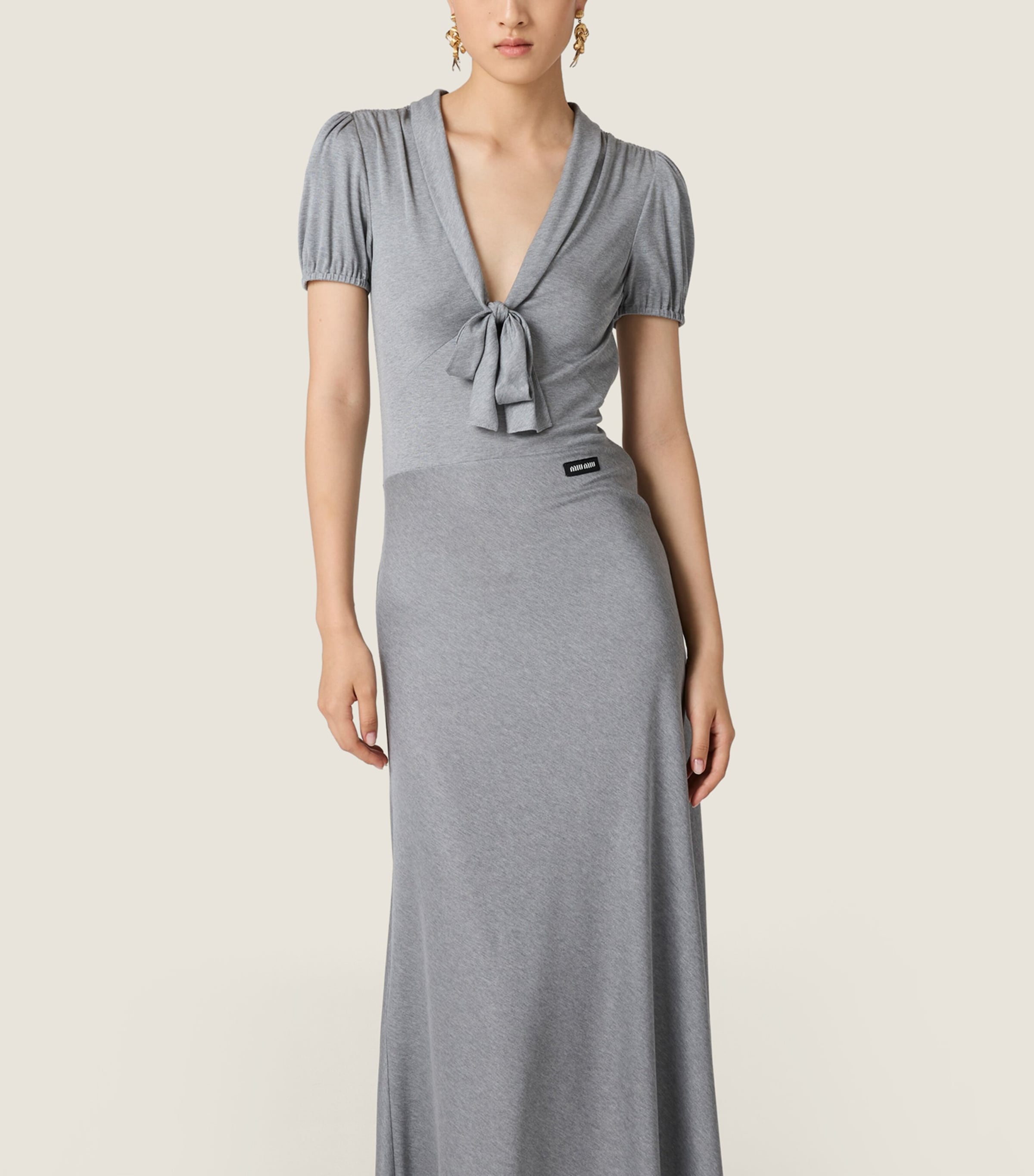 Miu Miu Grey Silk Jersey Midi Dress | Harrods UK