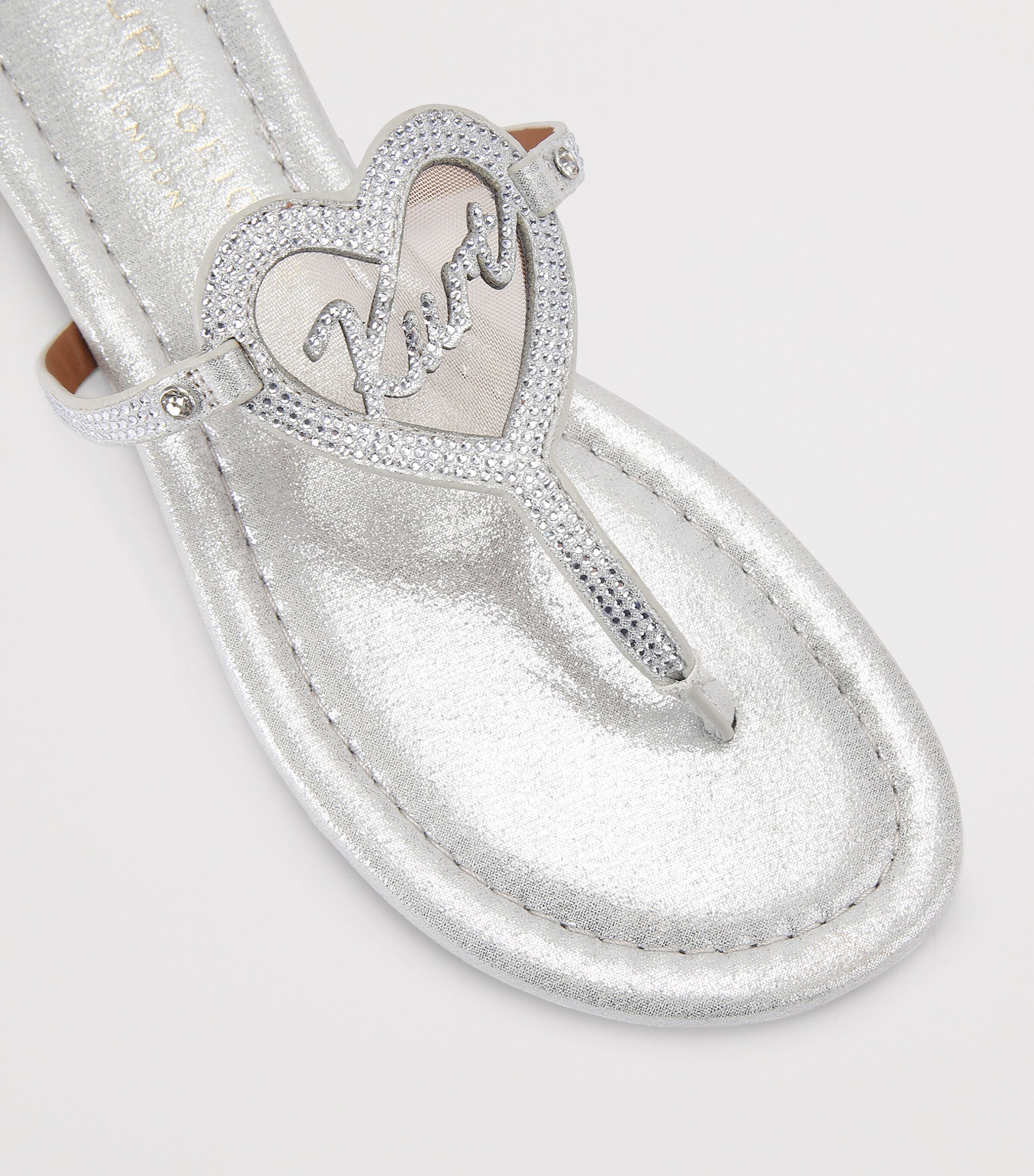 Kurt Geiger London Leather Heart T-Bar Sandals Silver Image 2
