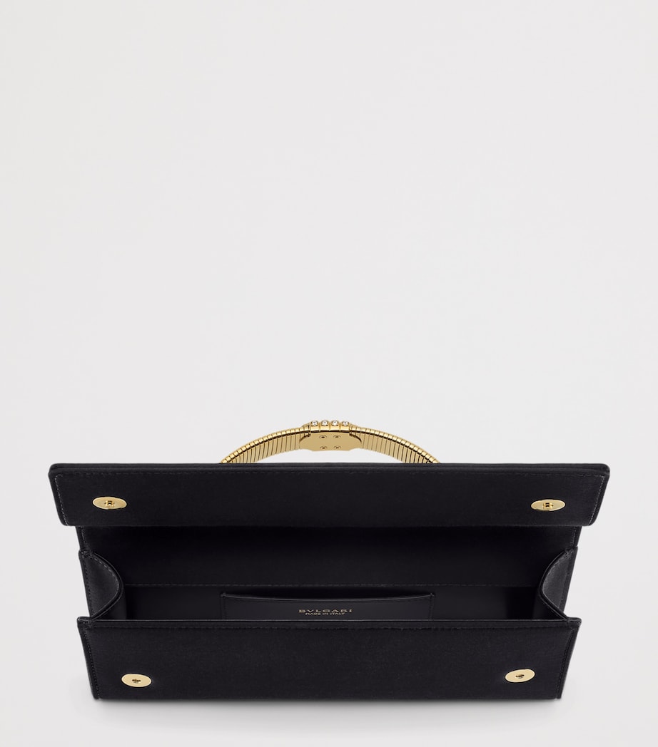 Bvlgari Satin Embellished Tubogas Evening Clutch Bag Black Image 3