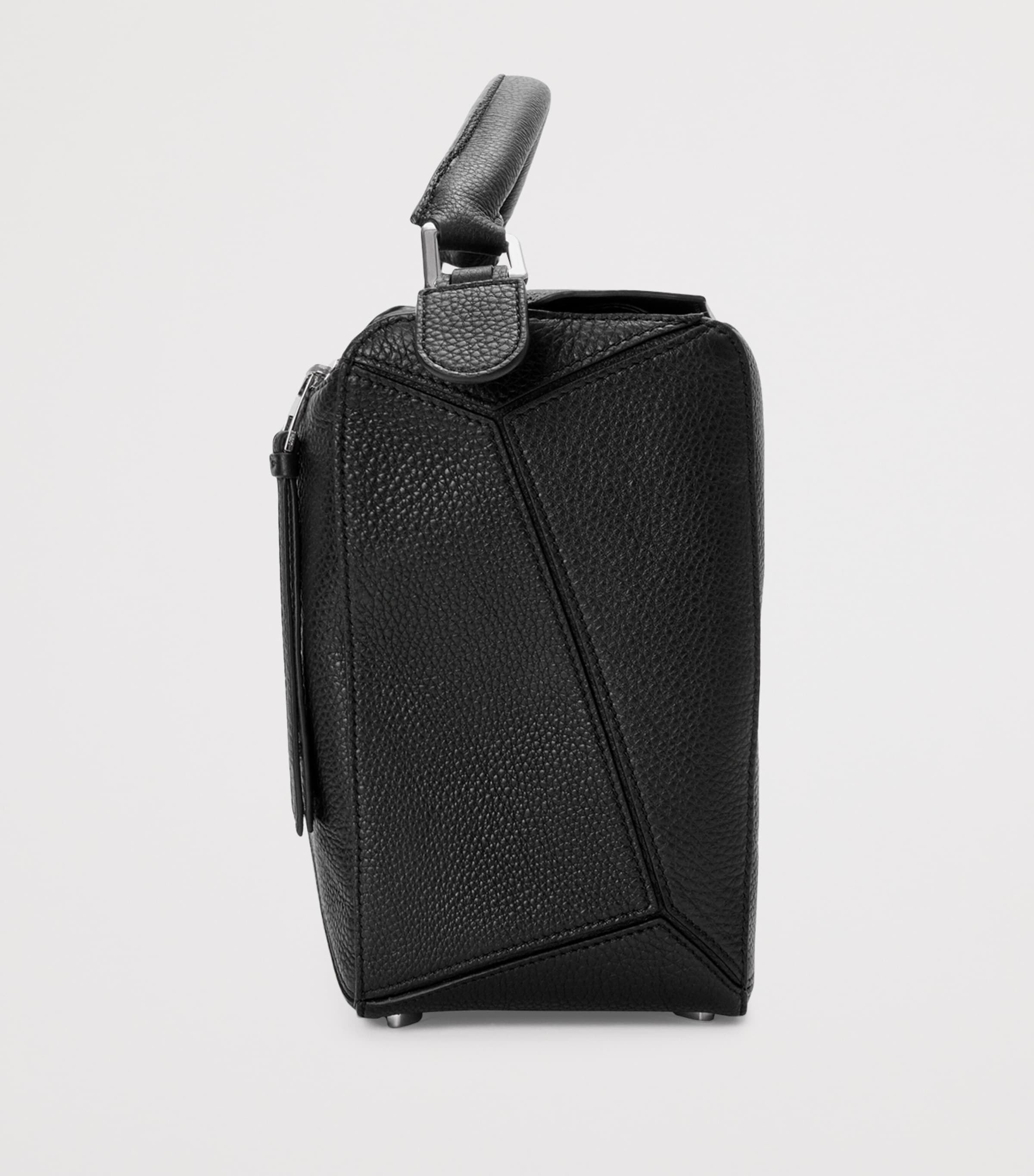 Large Leather Puzzle Edge Top-Handle Bag BLACK Image 3