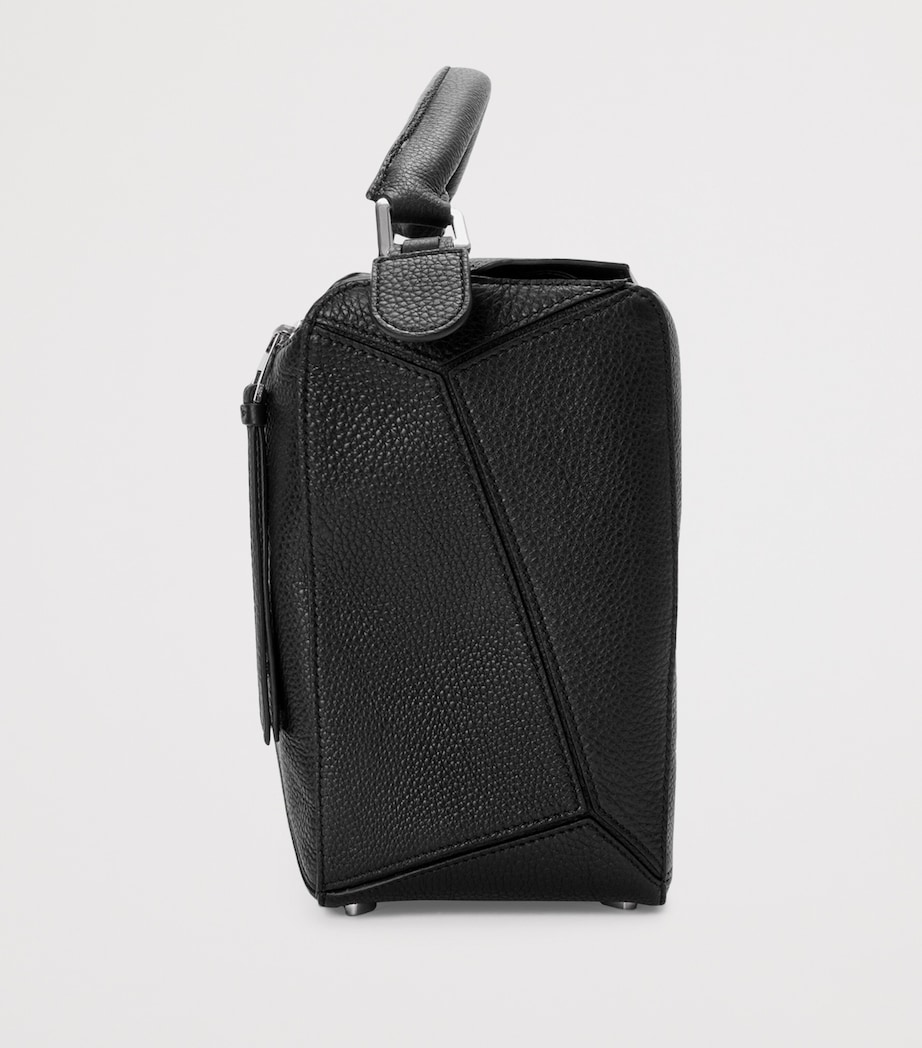 Large Leather Puzzle Edge Top-Handle Bag BLACK Image 3