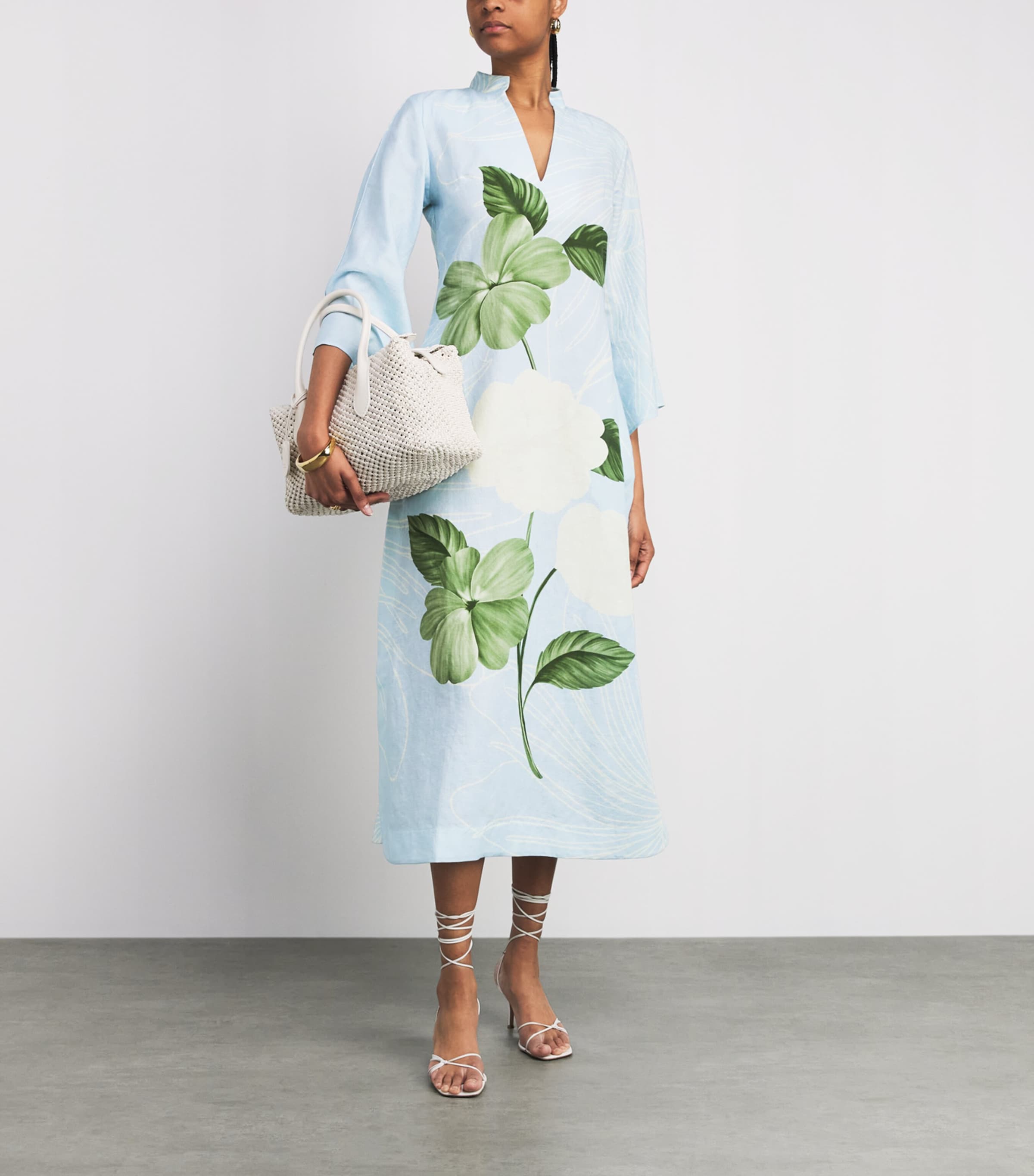 Verandah Womens Linen-Cotton Kaftan Maxi Dress Ice Blue Image 2