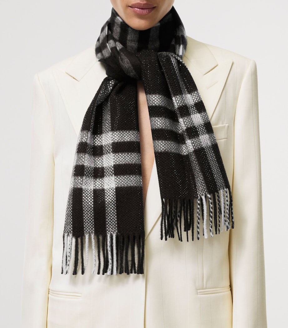 Burberry Cashmere Check Crystal-Embellished Scarf Black/calico Image 2